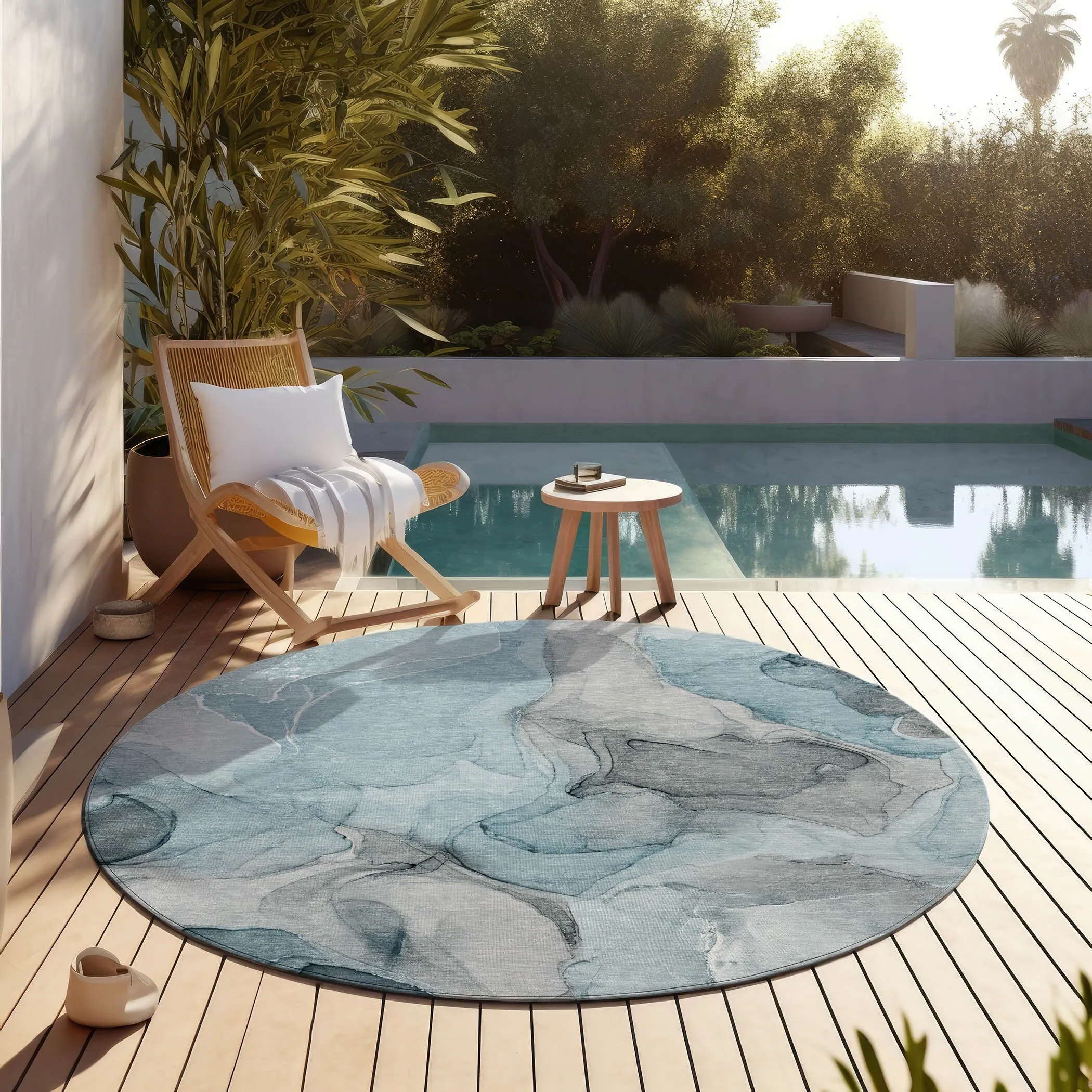 Machine Washable Indoor/ Outdoor Chantille Watercolor Teal Rug