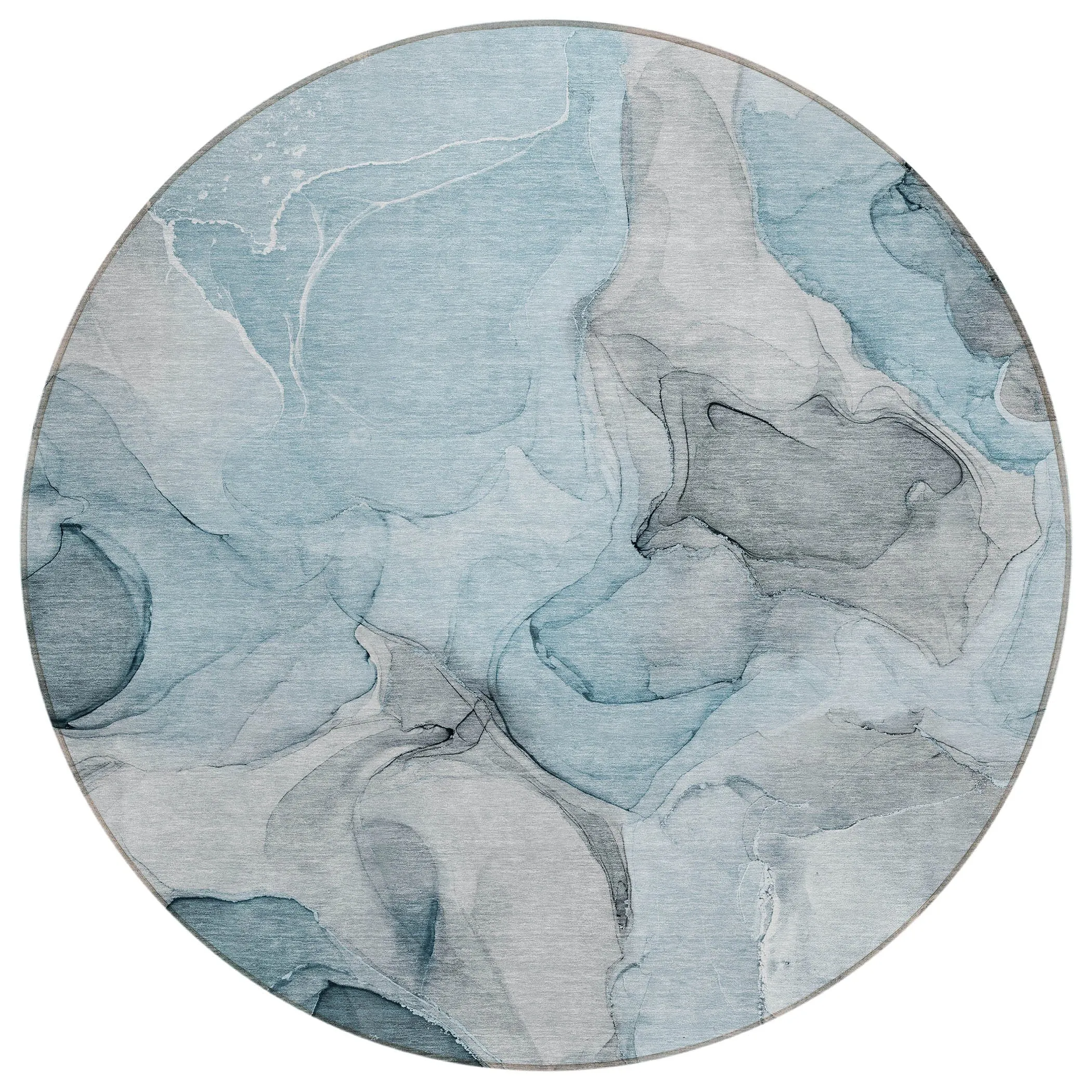 Machine Washable Indoor/ Outdoor Chantille Watercolor Teal Rug