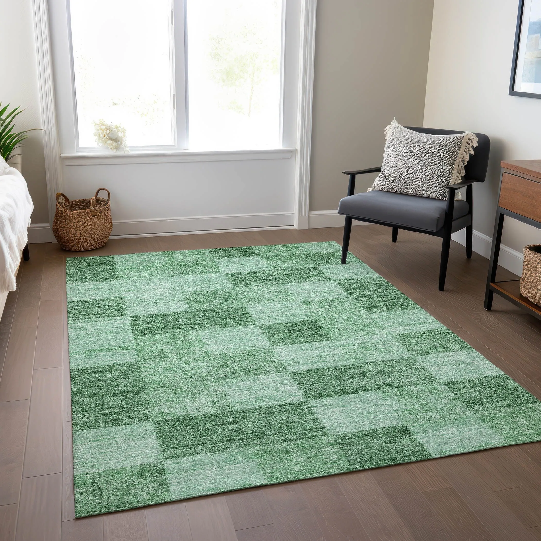 Machine Washable Indoor/ Outdoor Checker Chantille Rug