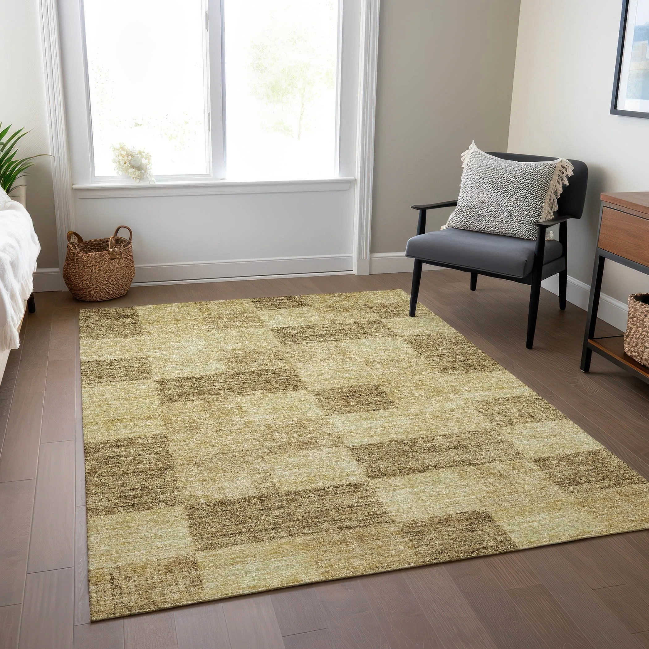Machine Washable Indoor/ Outdoor Checker Chantille Rug