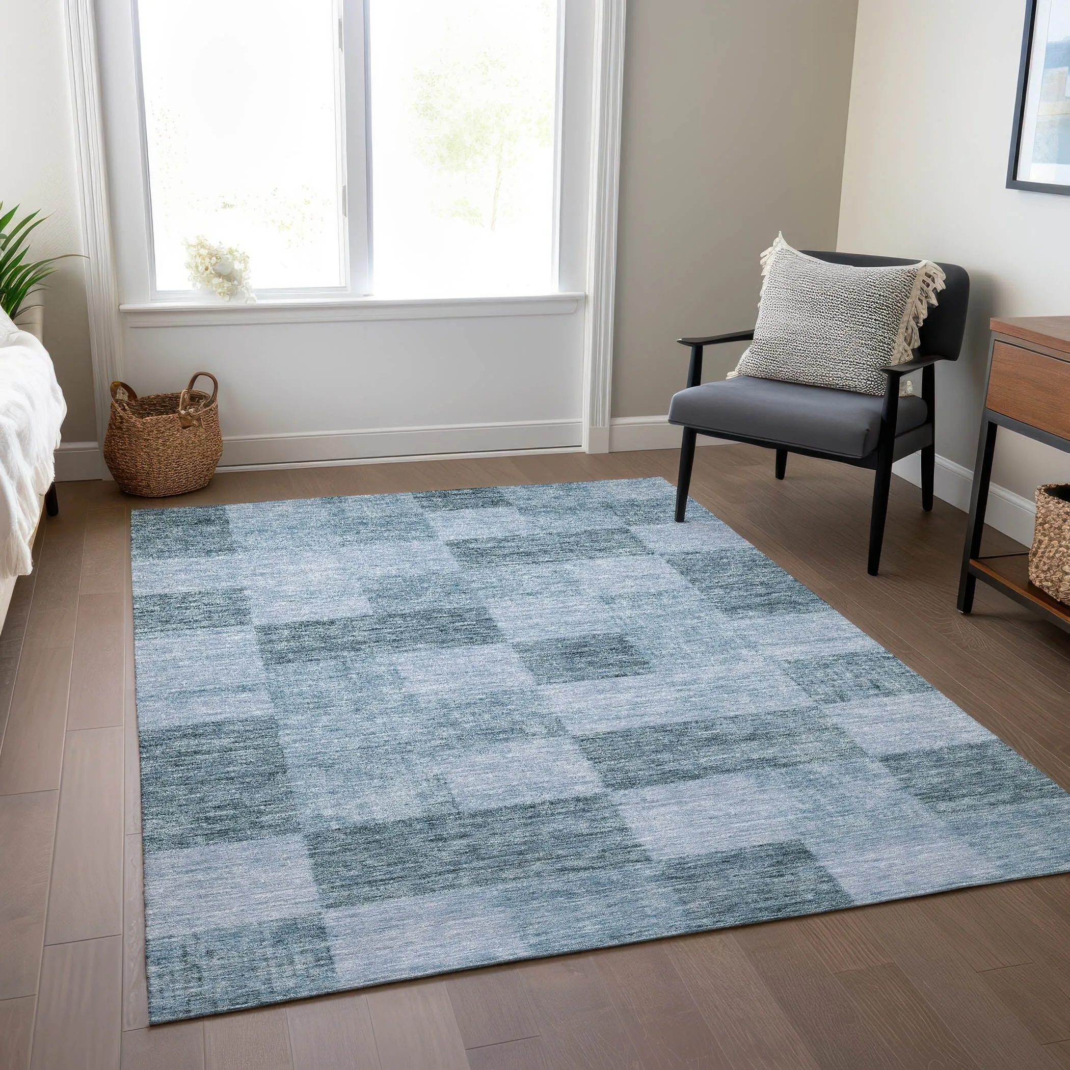 Machine Washable Indoor/ Outdoor Checker Chantille Rug