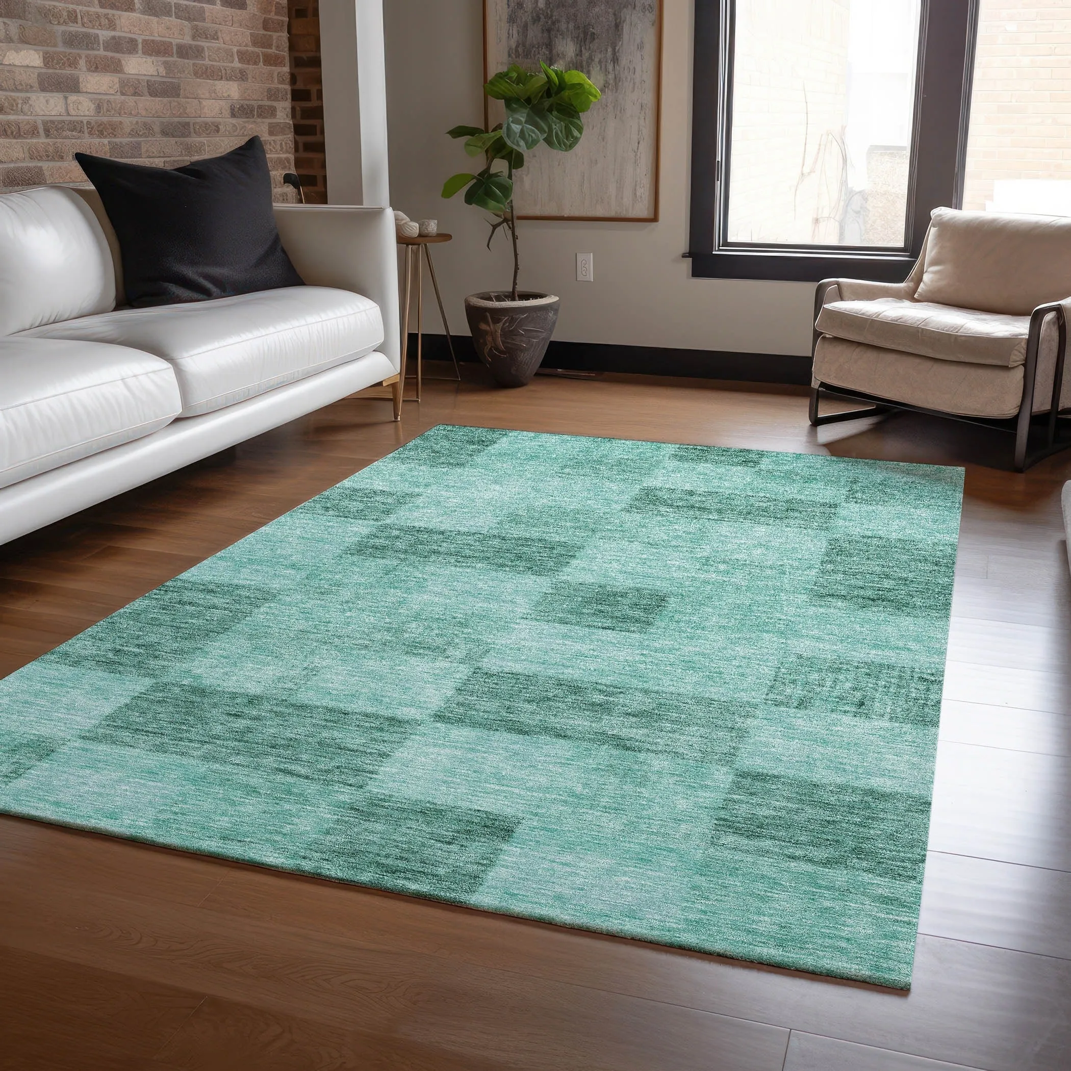 Machine Washable Indoor/ Outdoor Checker Chantille Rug