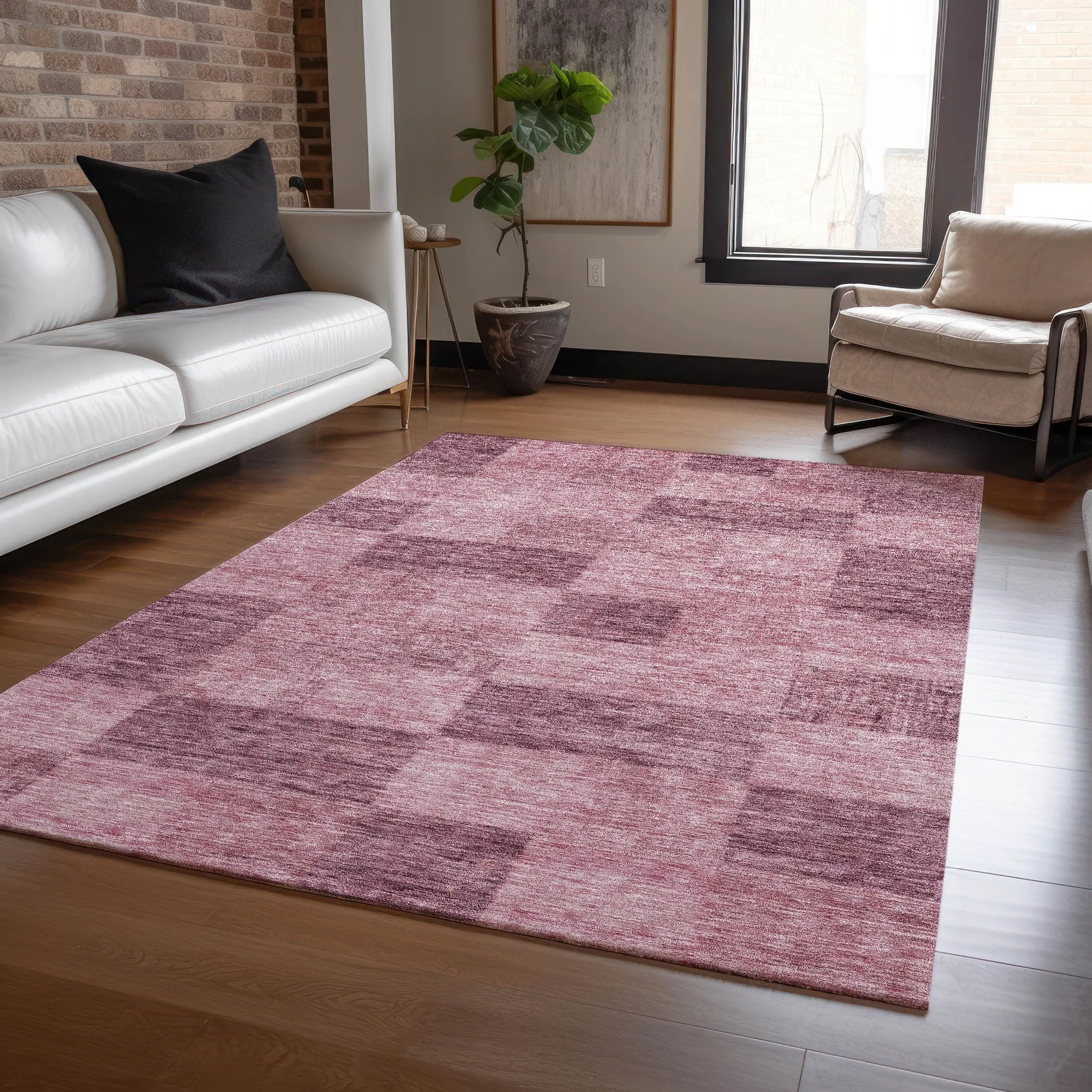 Machine Washable Indoor/ Outdoor Checker Chantille Rug