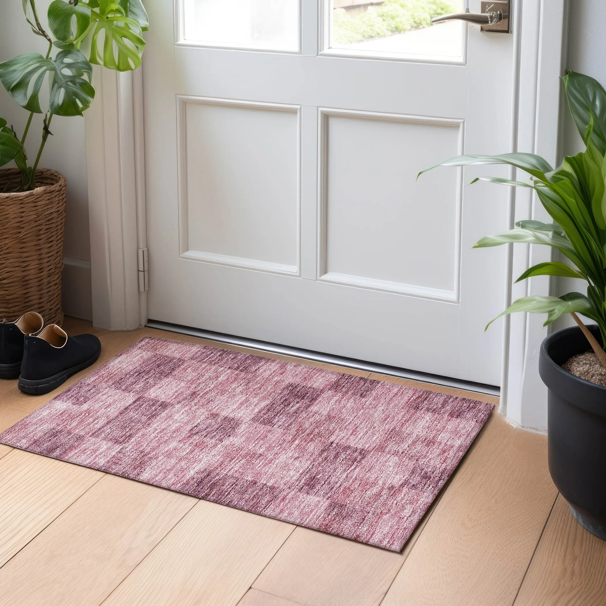 Machine Washable Indoor/ Outdoor Checker Chantille Rug