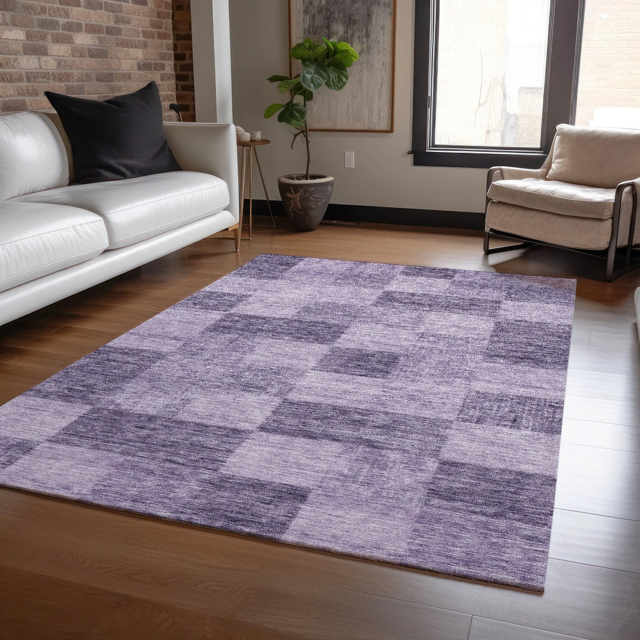 Machine Washable Indoor/ Outdoor Checker Chantille Rug