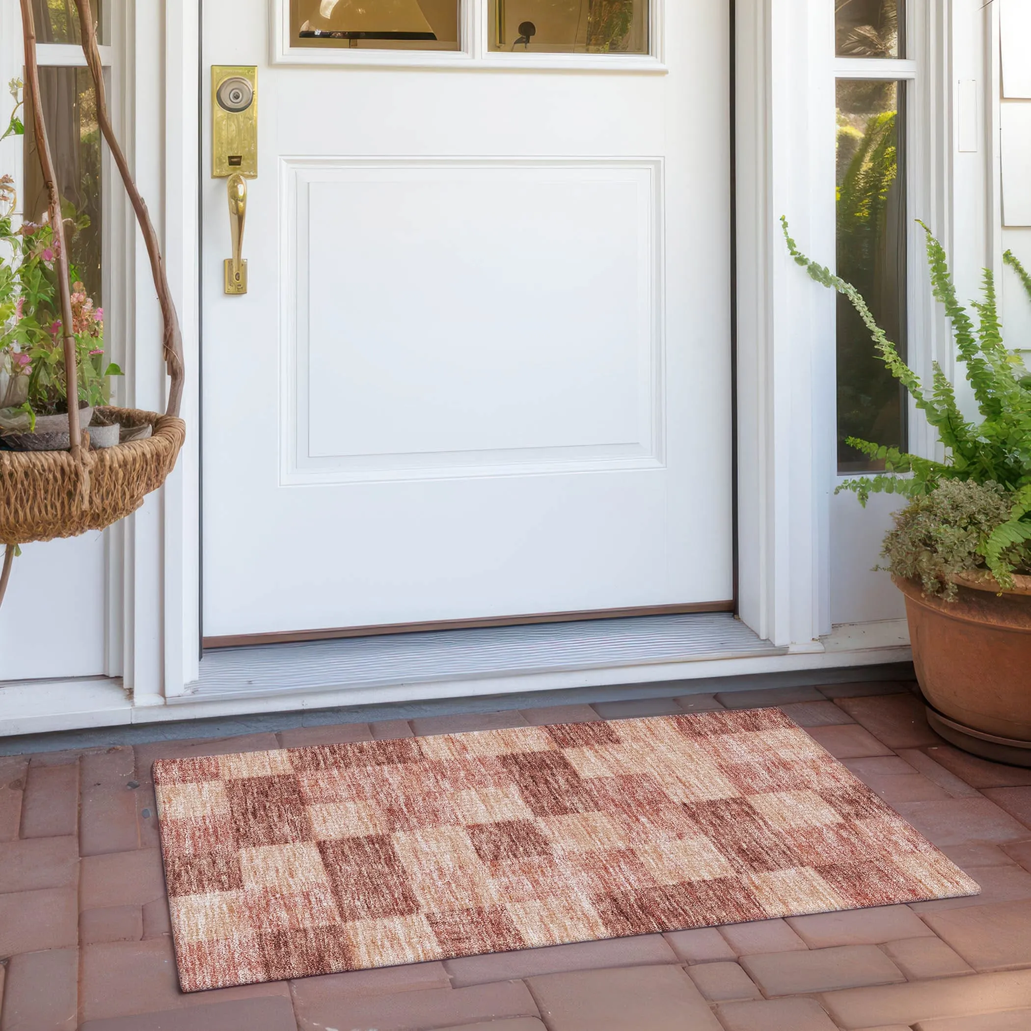 Machine Washable Indoor/ Outdoor Checker Chantille Rug