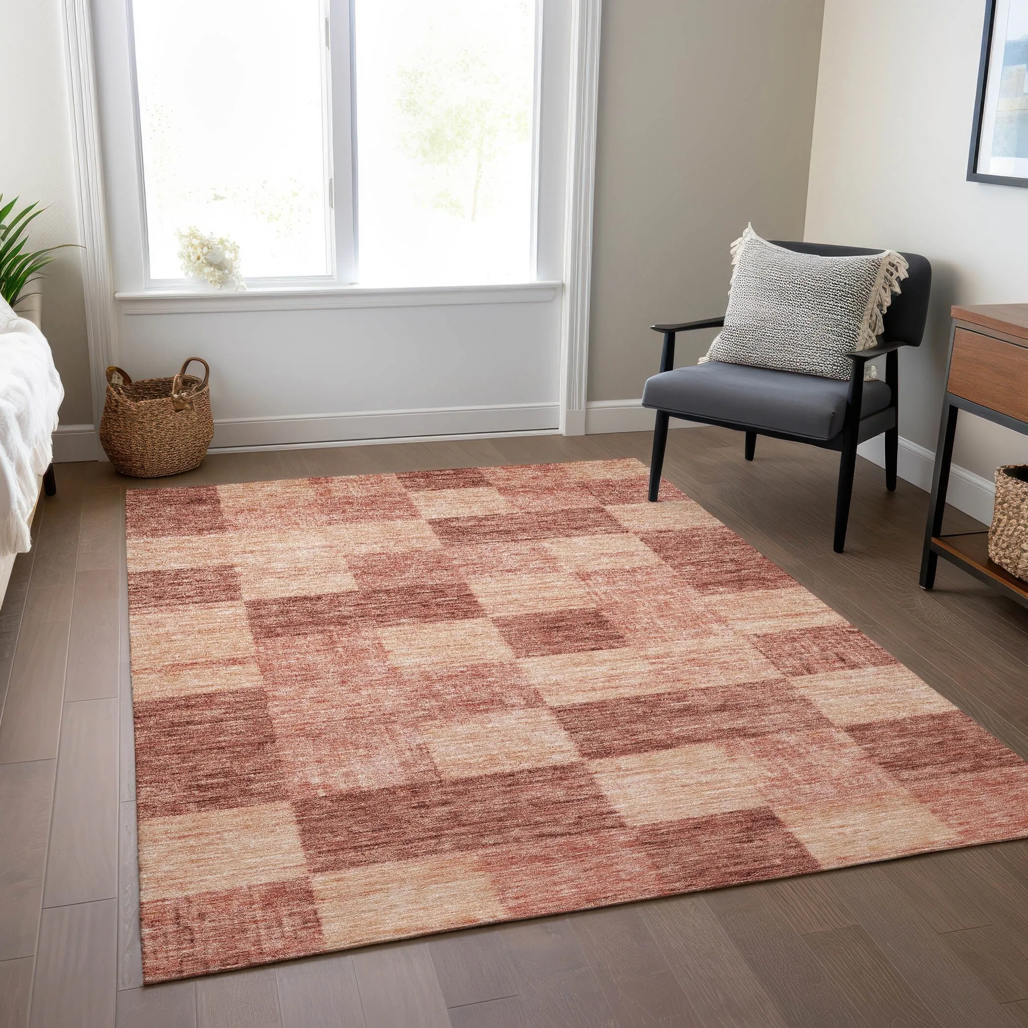 Machine Washable Indoor/ Outdoor Checker Chantille Rug