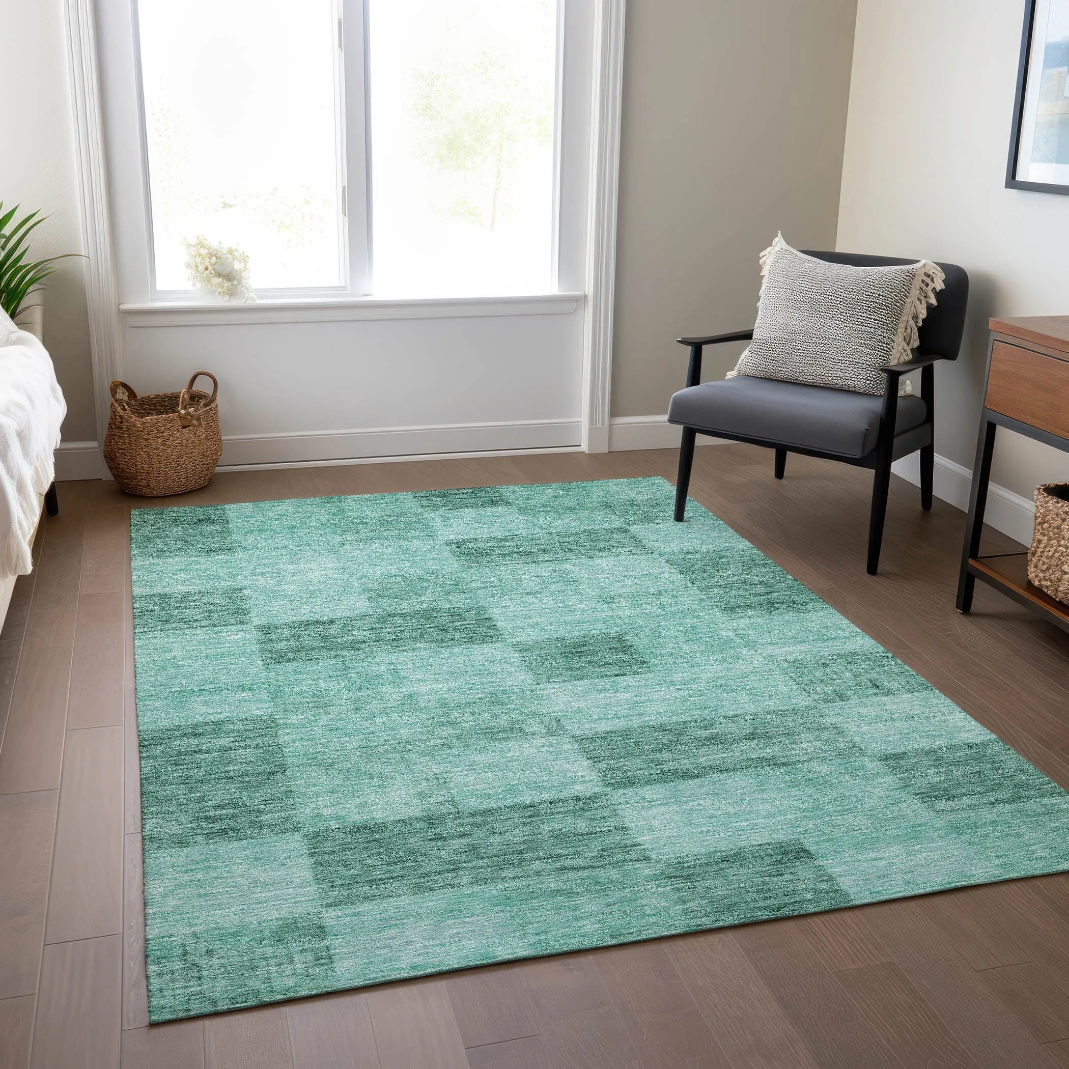 Machine Washable Indoor/ Outdoor Checker Chantille Rug