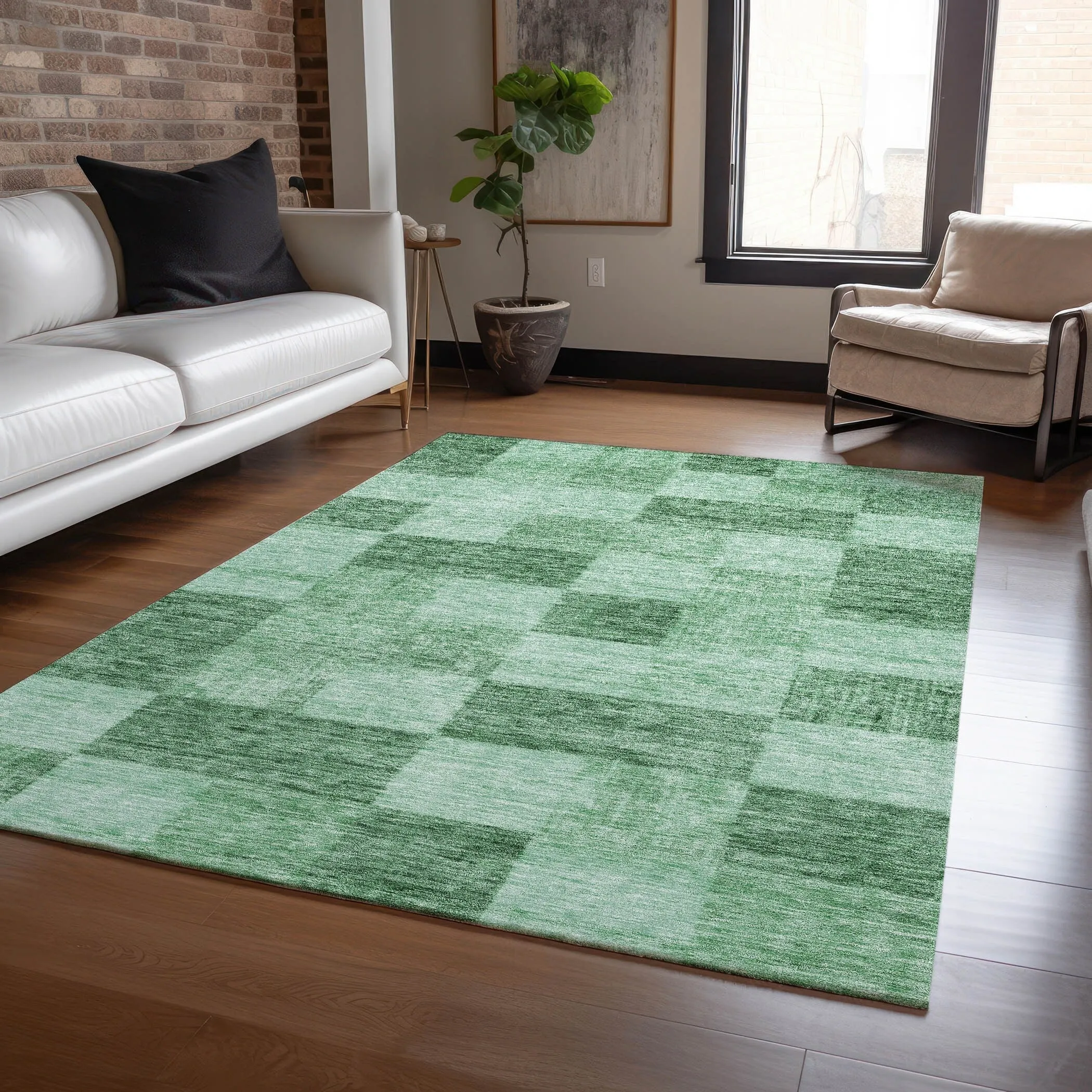 Machine Washable Indoor/ Outdoor Checker Chantille Rug