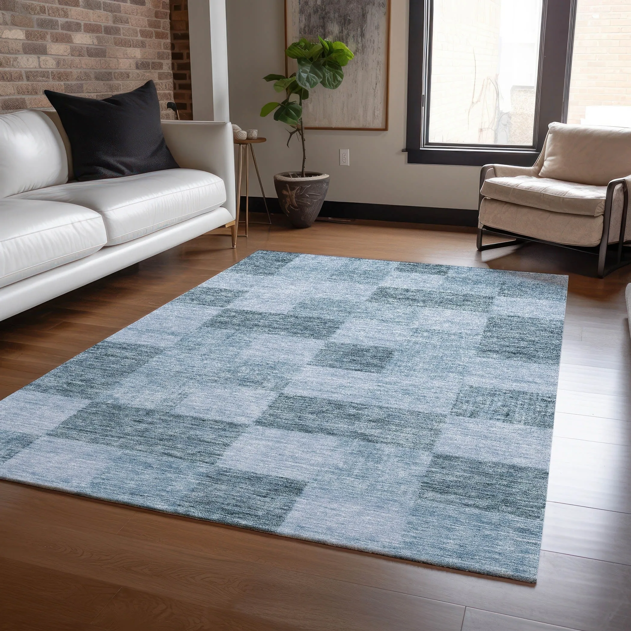 Machine Washable Indoor/ Outdoor Checker Chantille Rug