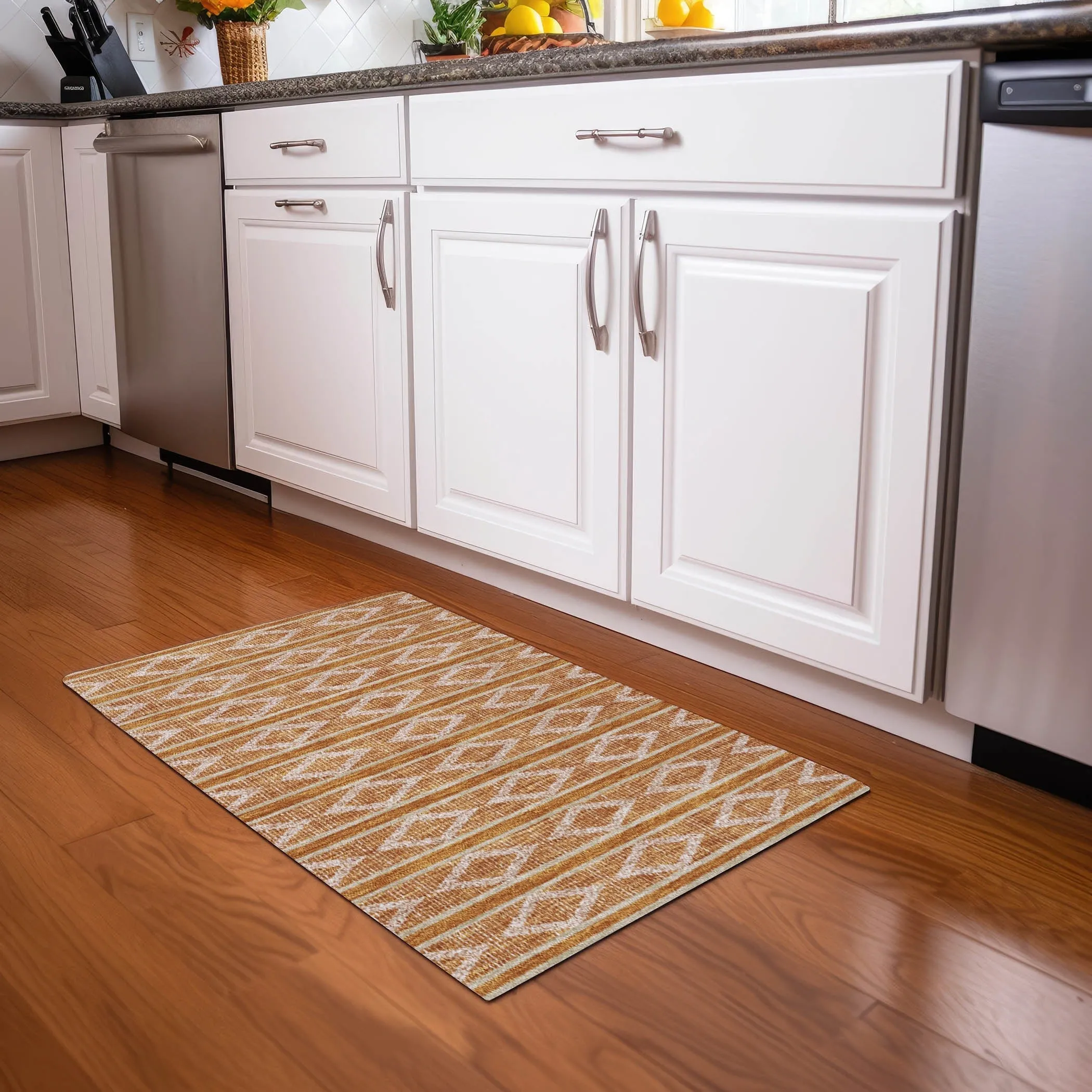 Machine Washable Indoor/ Outdoor Diamond Stripe Chantille Rug
