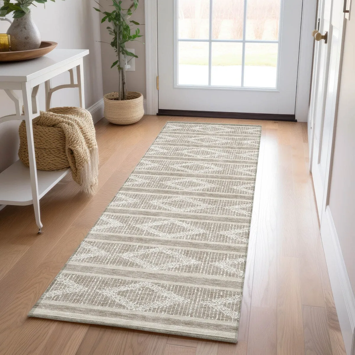 Machine Washable Indoor/ Outdoor Diamond Stripe Chantille Rug