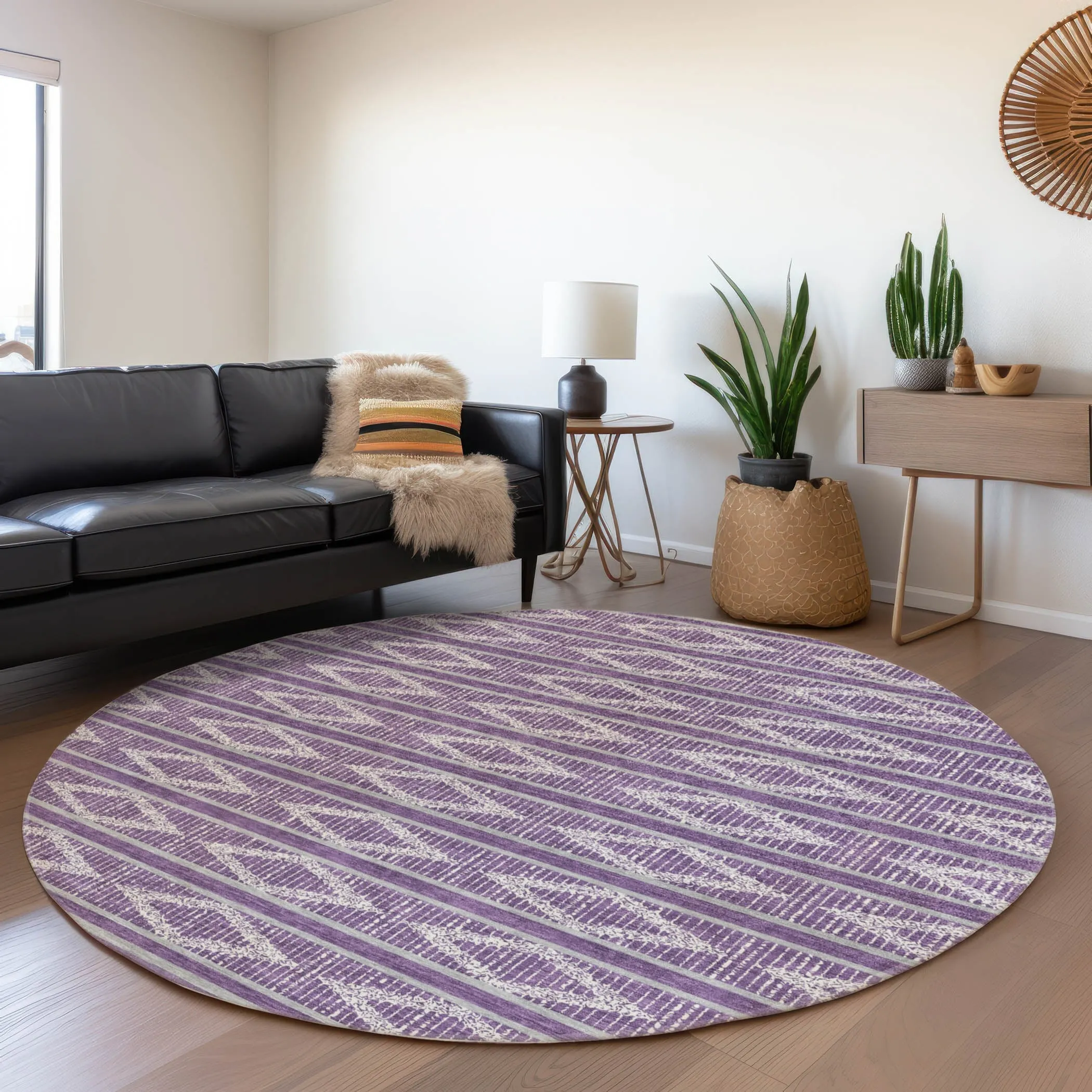 Machine Washable Indoor/ Outdoor Diamond Stripe Chantille Rug