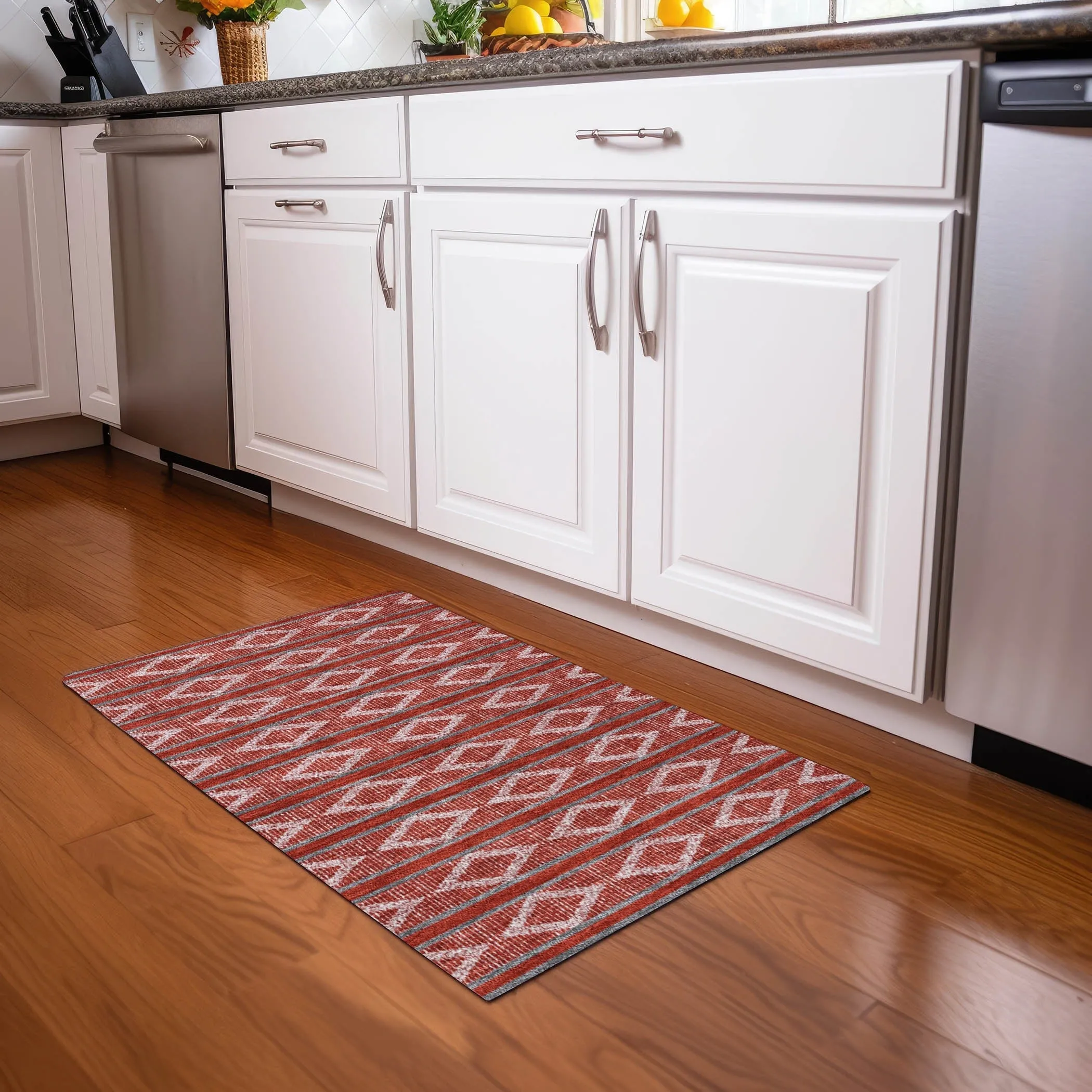 Machine Washable Indoor/ Outdoor Diamond Stripe Chantille Rug