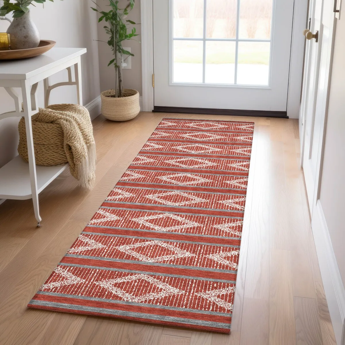 Machine Washable Indoor/ Outdoor Diamond Stripe Chantille Rug