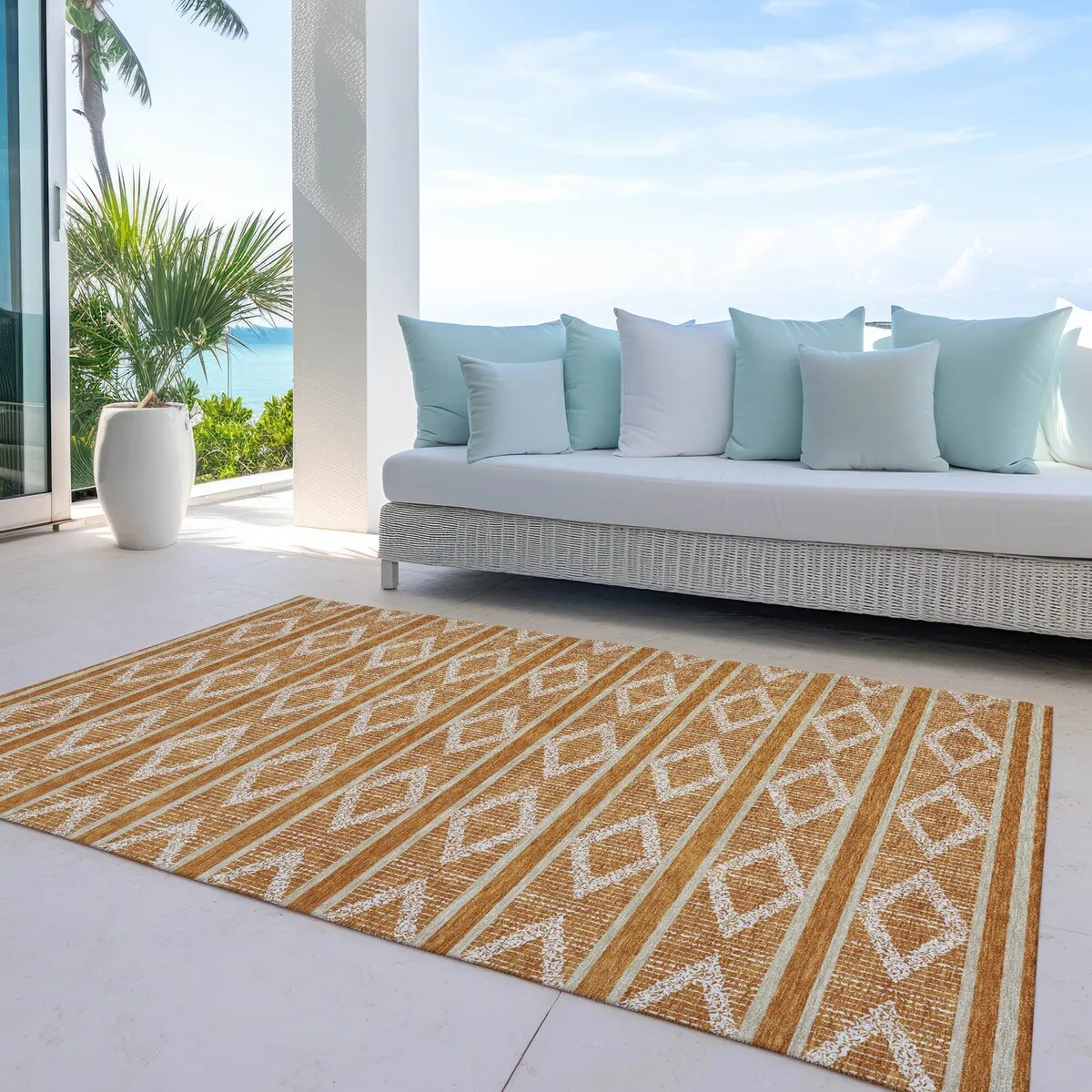 Machine Washable Indoor/ Outdoor Diamond Stripe Chantille Rug