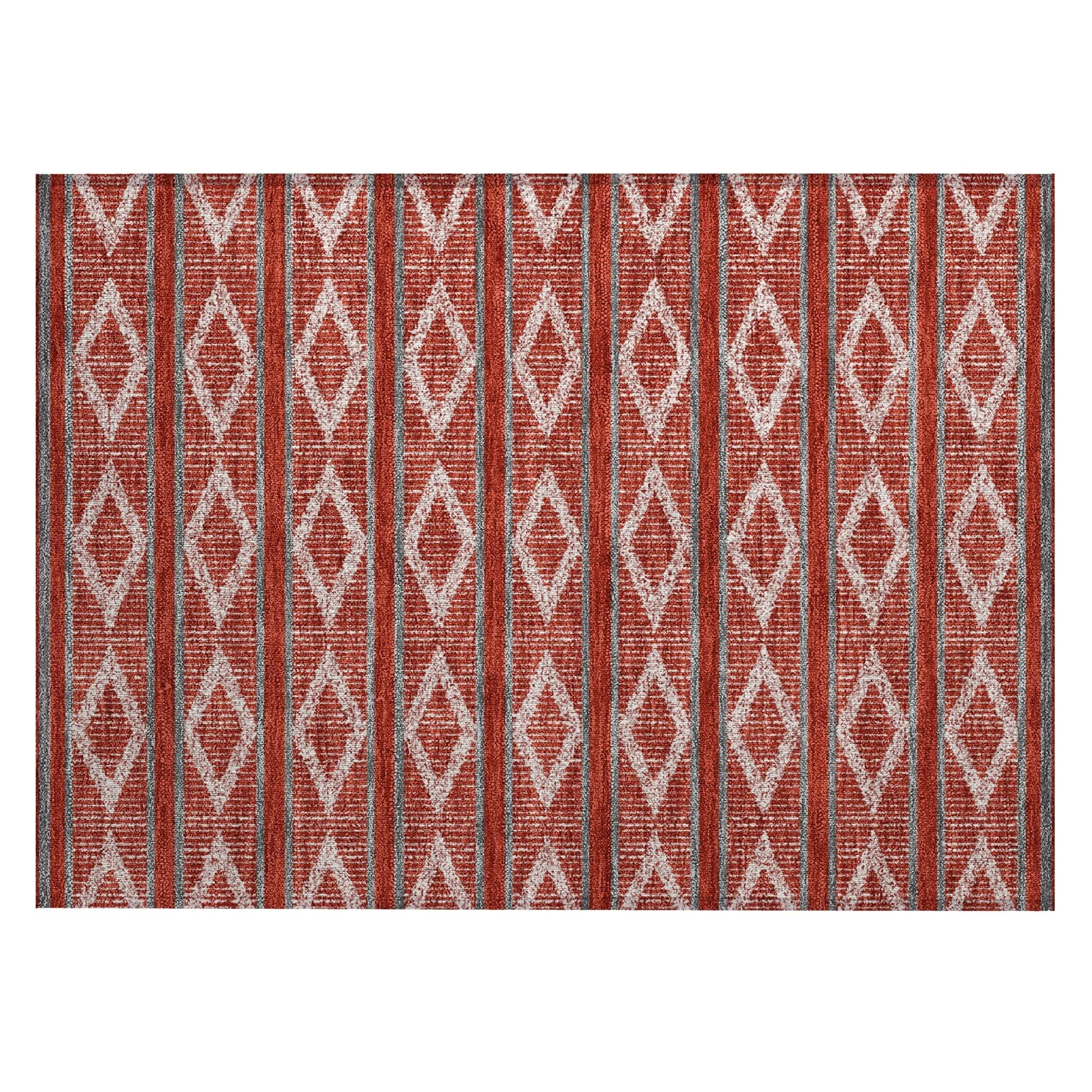 Machine Washable Indoor/ Outdoor Diamond Stripe Chantille Rug