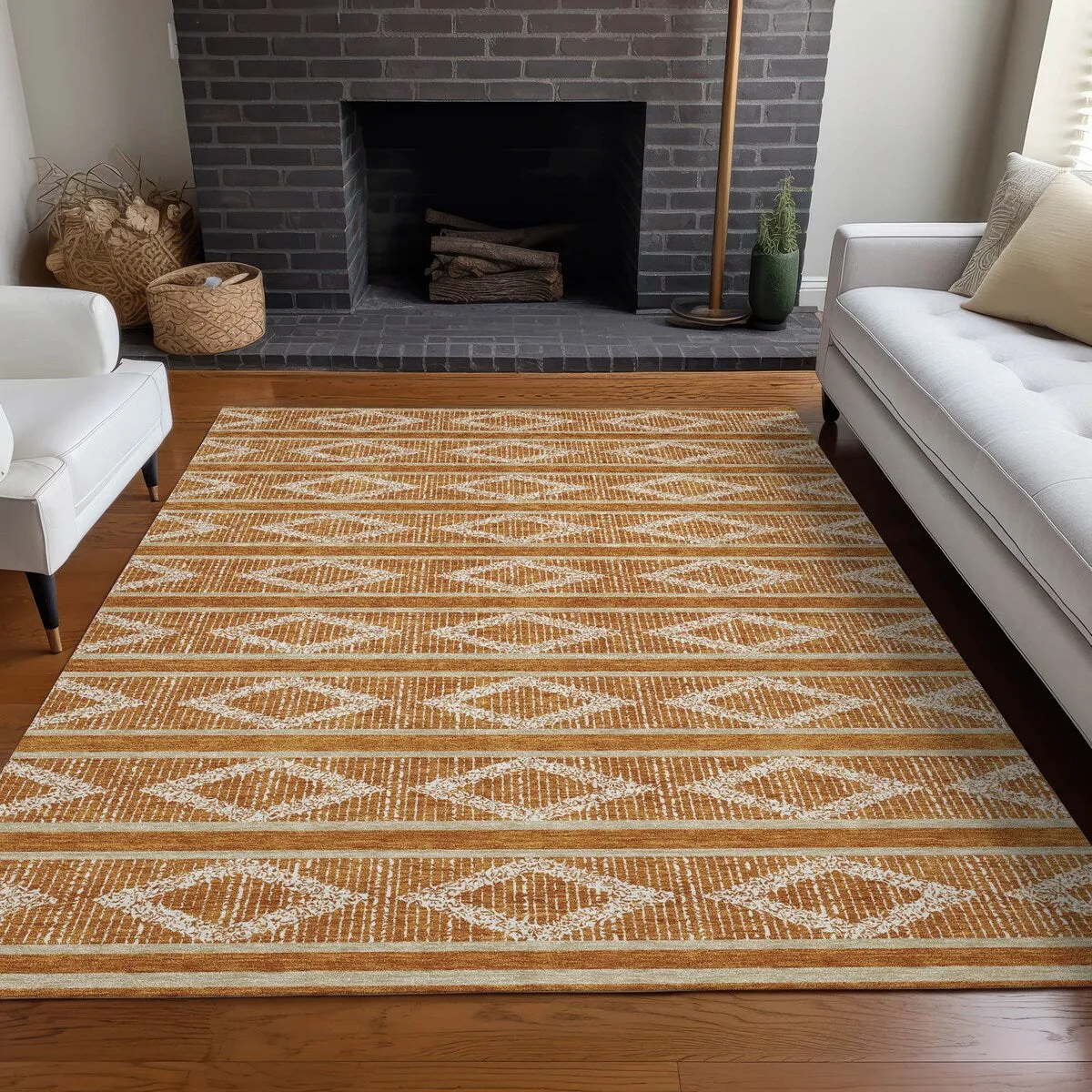 Machine Washable Indoor/ Outdoor Diamond Stripe Chantille Rug
