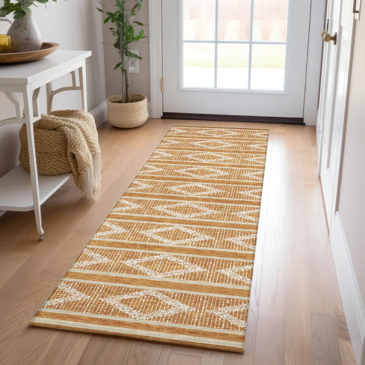 Machine Washable Indoor/ Outdoor Diamond Stripe Chantille Rug