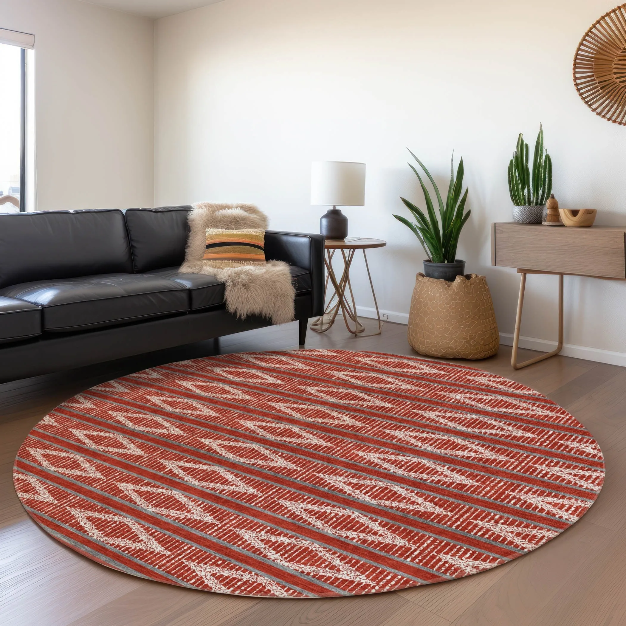 Machine Washable Indoor/ Outdoor Diamond Stripe Chantille Rug