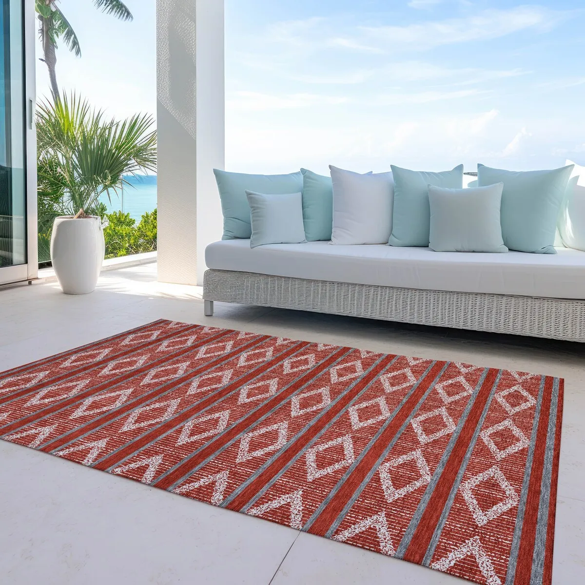 Machine Washable Indoor/ Outdoor Diamond Stripe Chantille Rug