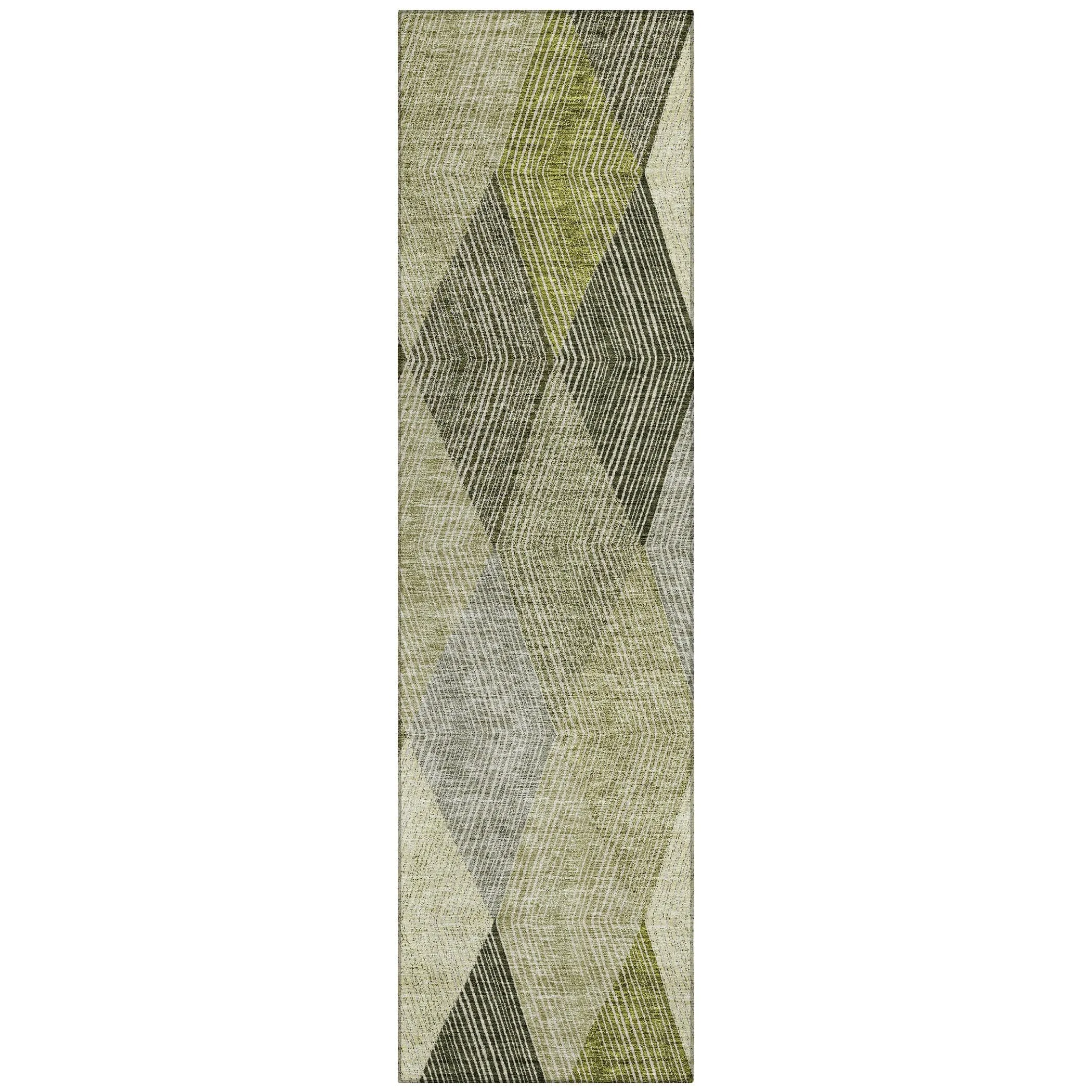 Machine Washable Indoor/ Outdoor Diamond Stripes Chantille Rug