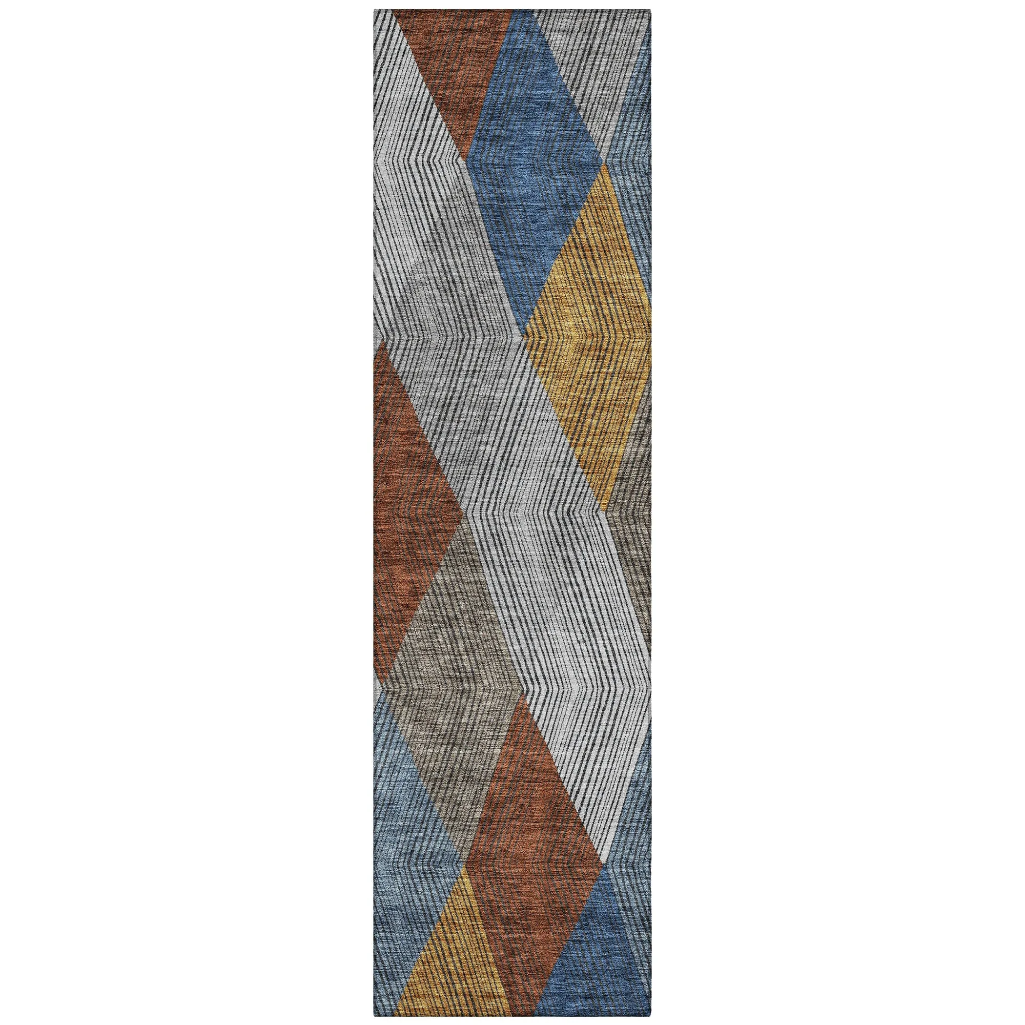Machine Washable Indoor/ Outdoor Diamond Stripes Chantille Rug