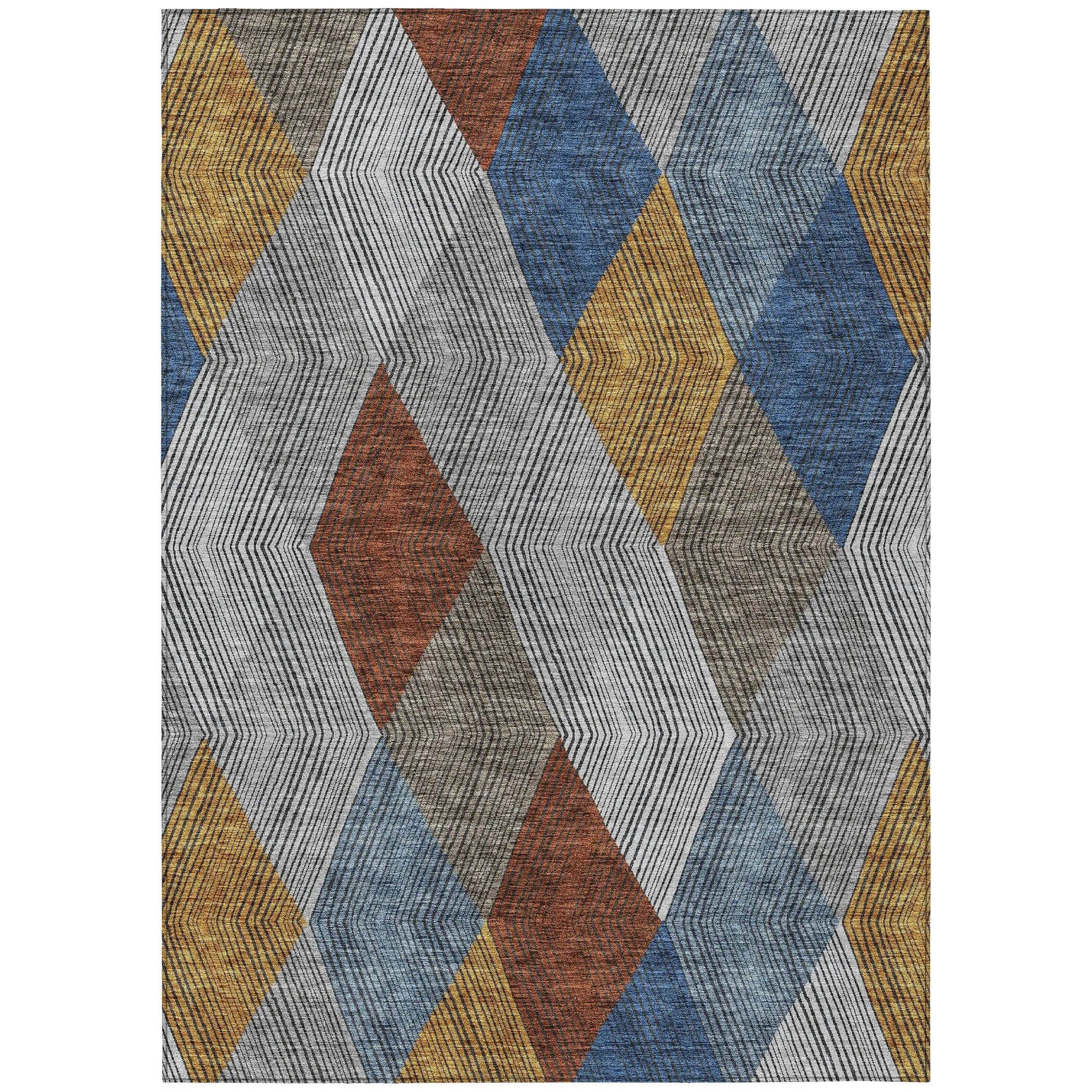Machine Washable Indoor/ Outdoor Diamond Stripes Chantille Rug