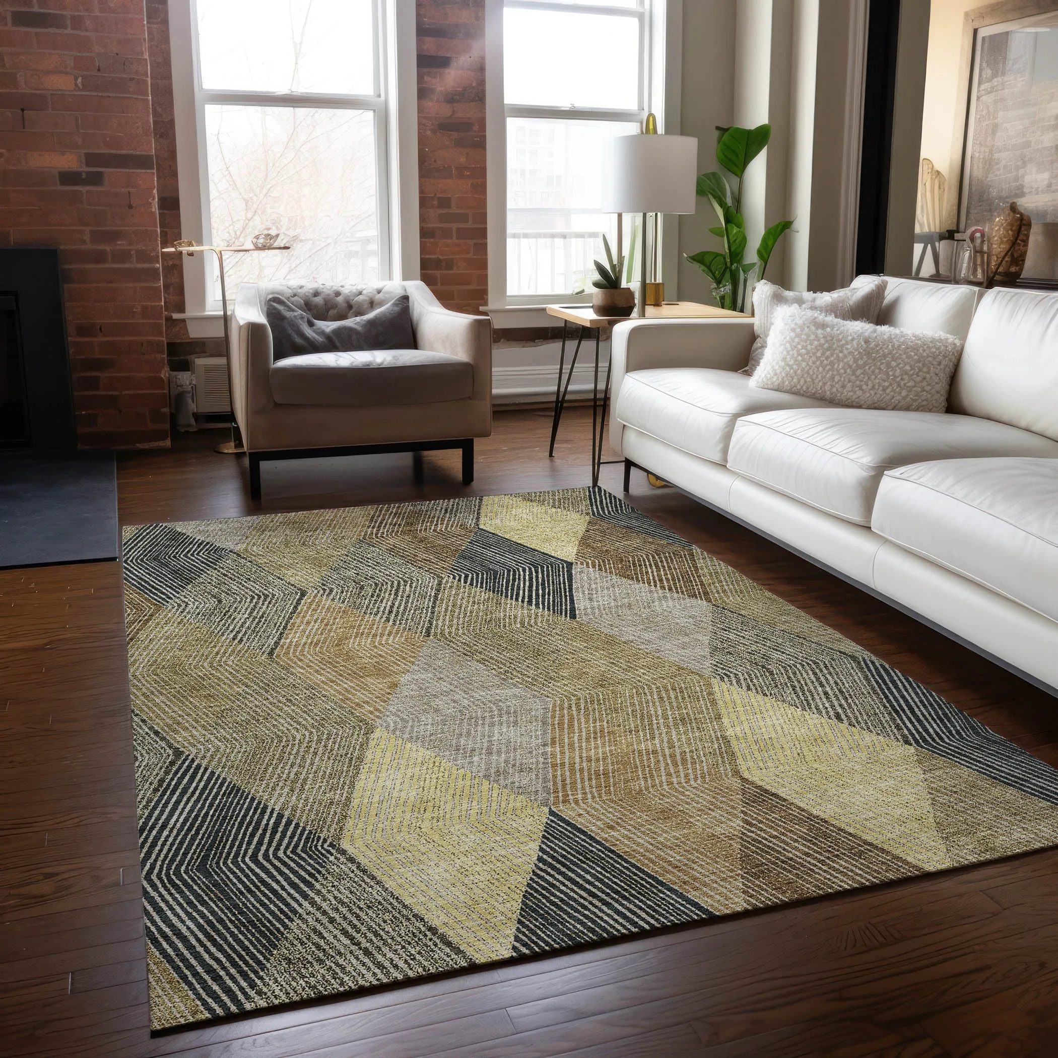 Machine Washable Indoor/ Outdoor Diamond Stripes Chantille Rug