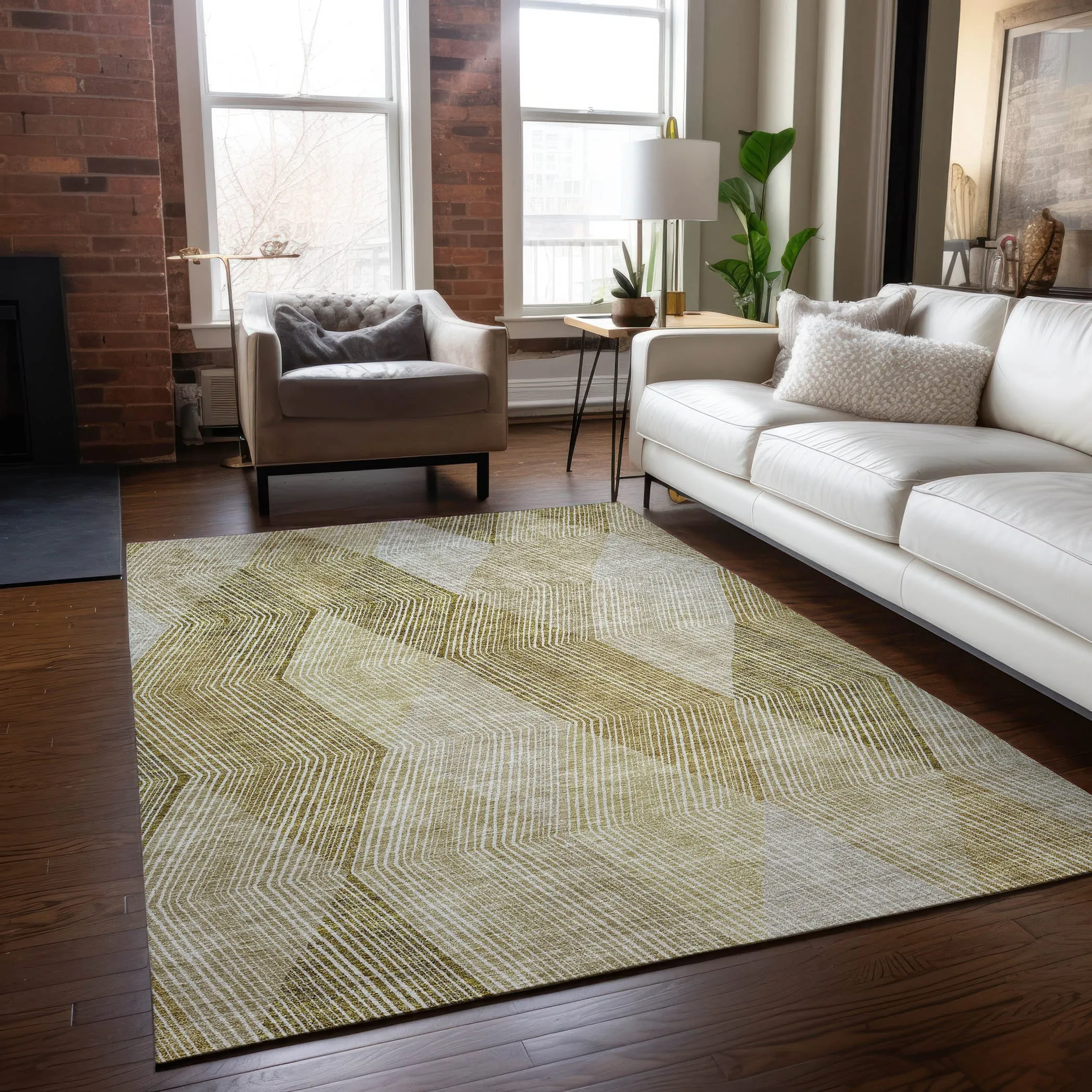 Machine Washable Indoor/ Outdoor Diamond Stripes Chantille Rug