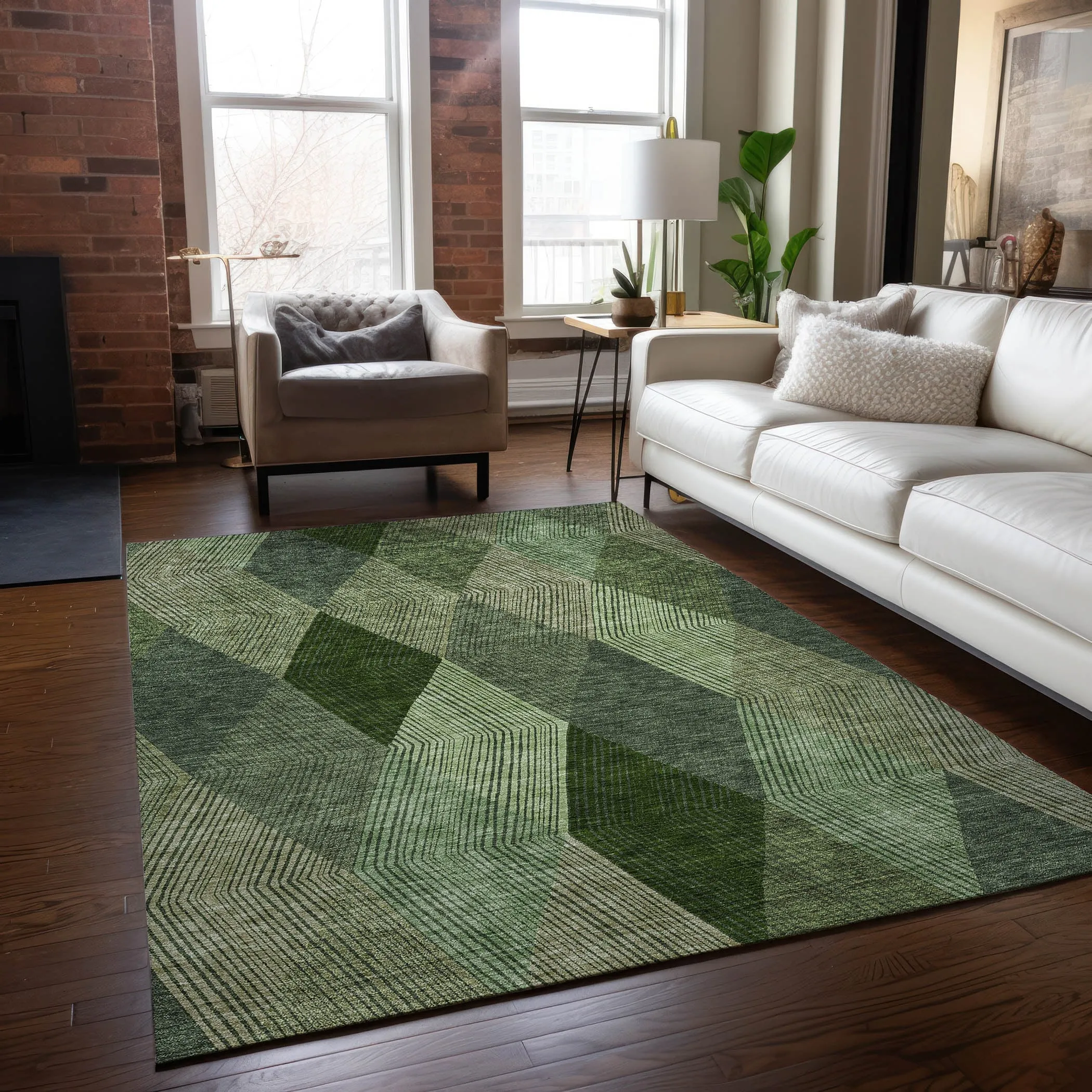 Machine Washable Indoor/ Outdoor Diamond Stripes Chantille Rug
