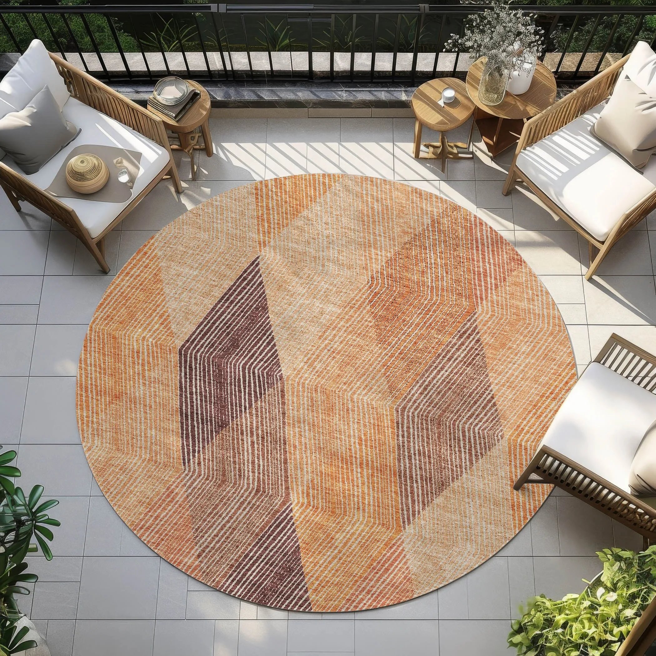 Machine Washable Indoor/ Outdoor Diamond Stripes Chantille Rug