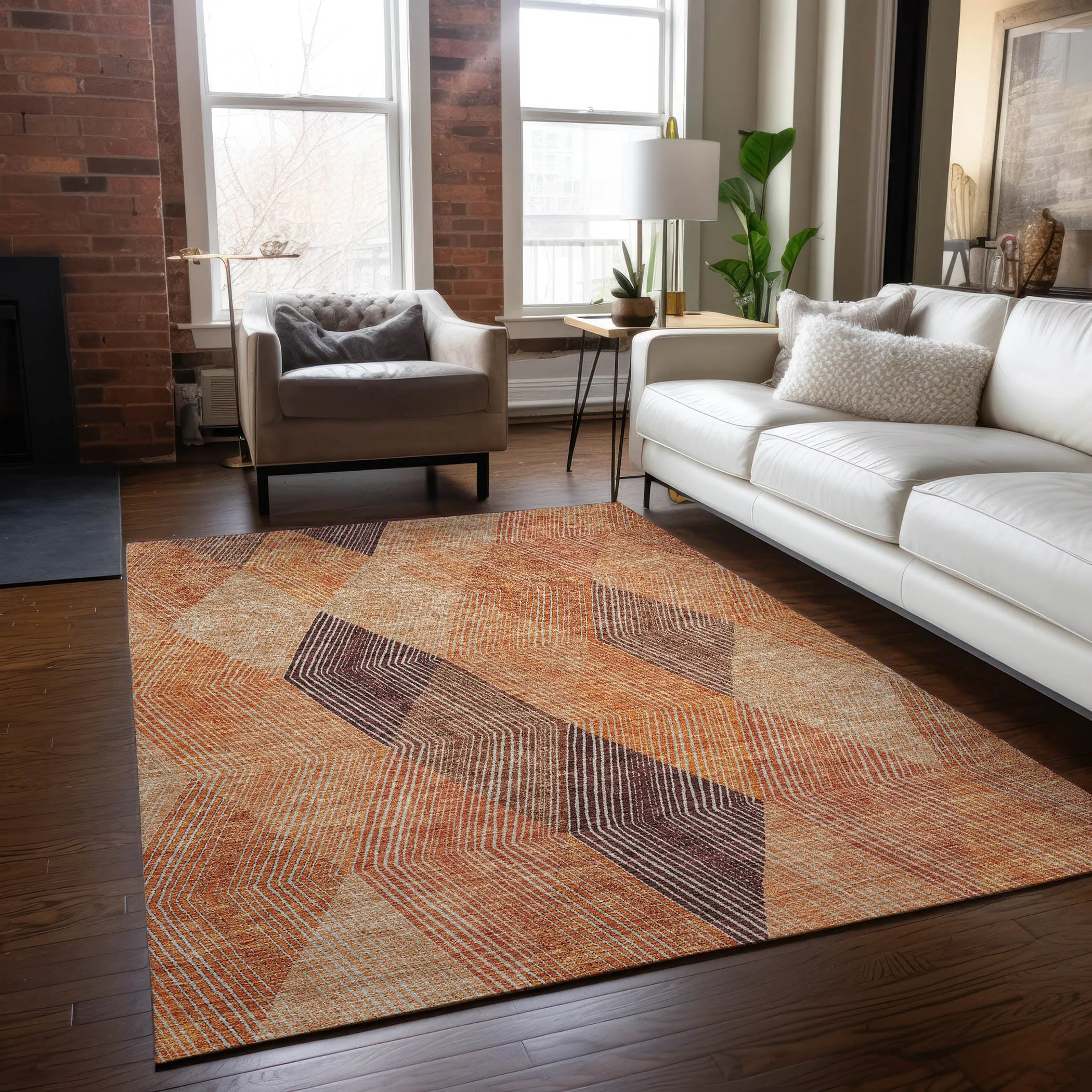 Machine Washable Indoor/ Outdoor Diamond Stripes Chantille Rug