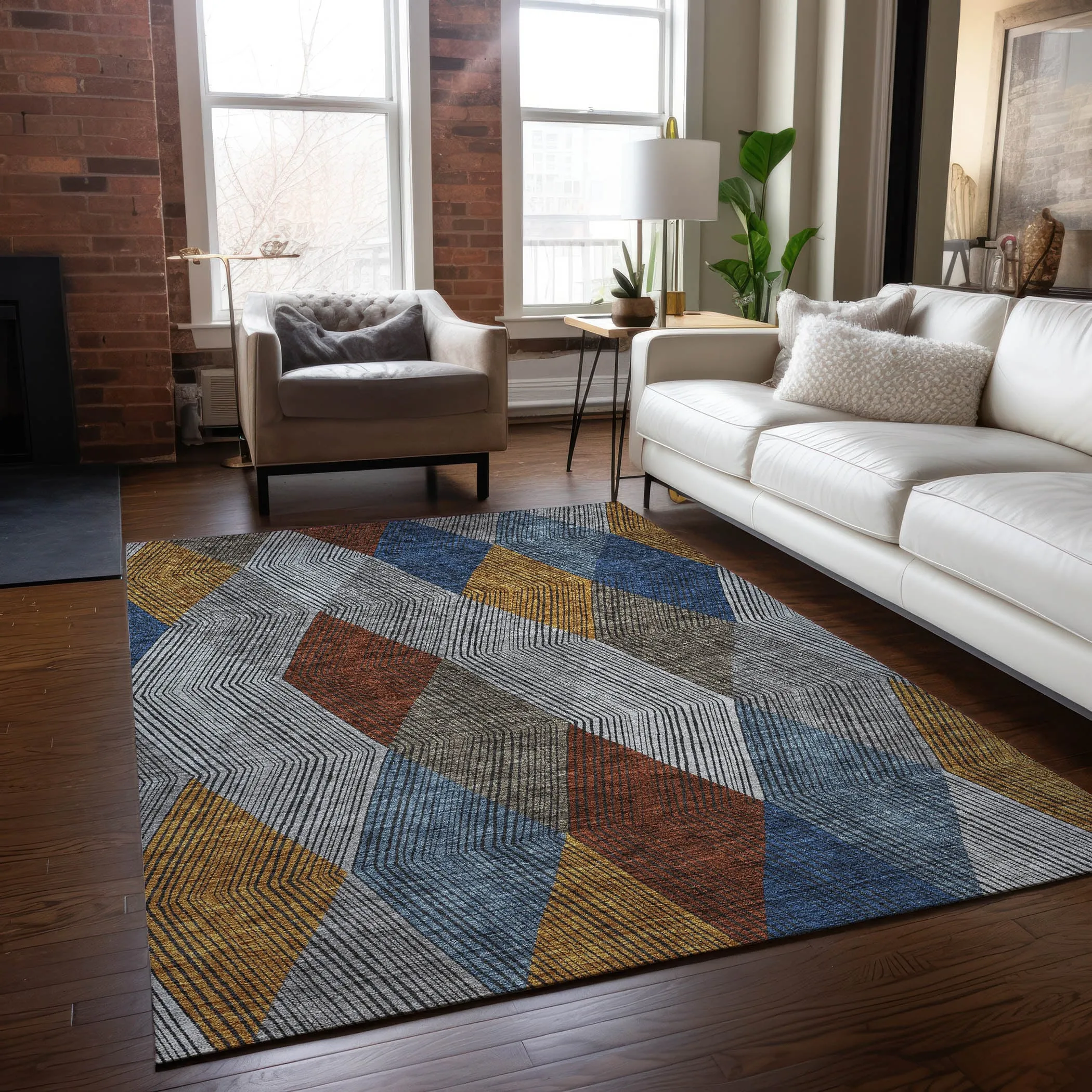 Machine Washable Indoor/ Outdoor Diamond Stripes Chantille Rug