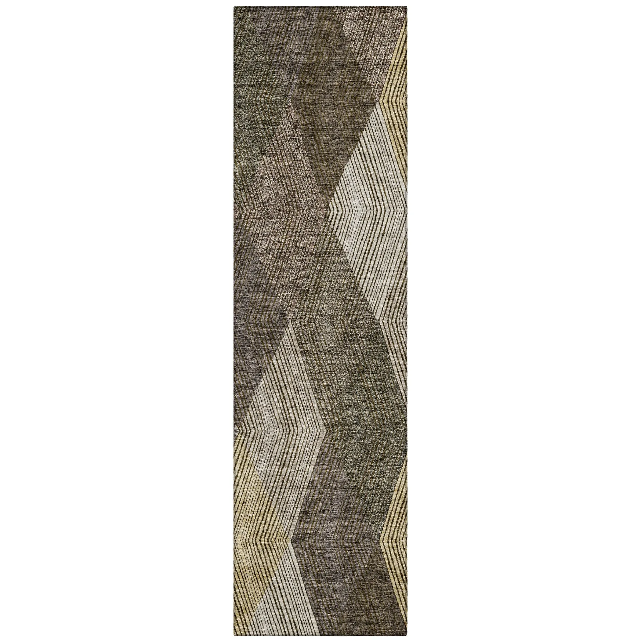 Machine Washable Indoor/ Outdoor Diamond Stripes Chantille Rug