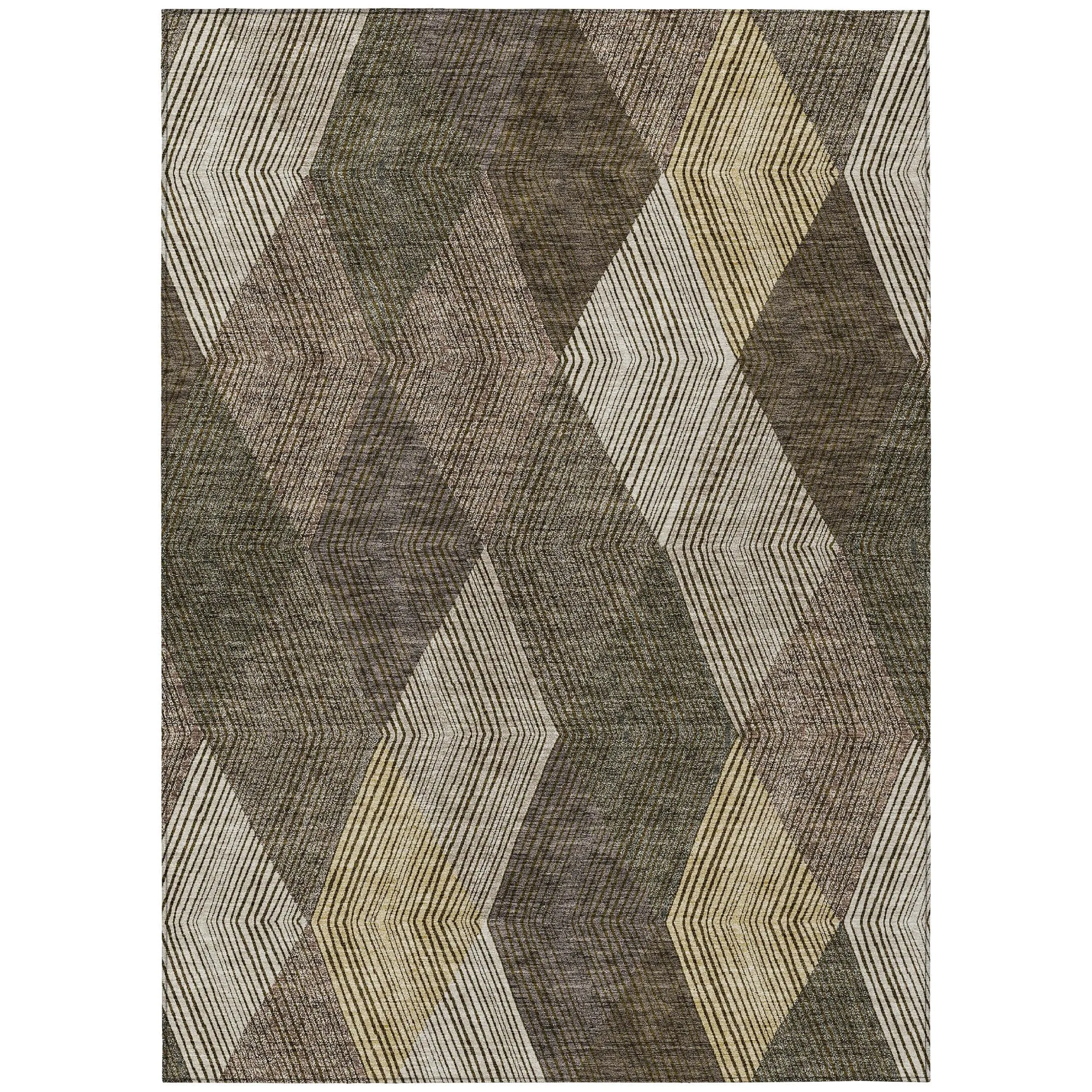 Machine Washable Indoor/ Outdoor Diamond Stripes Chantille Rug