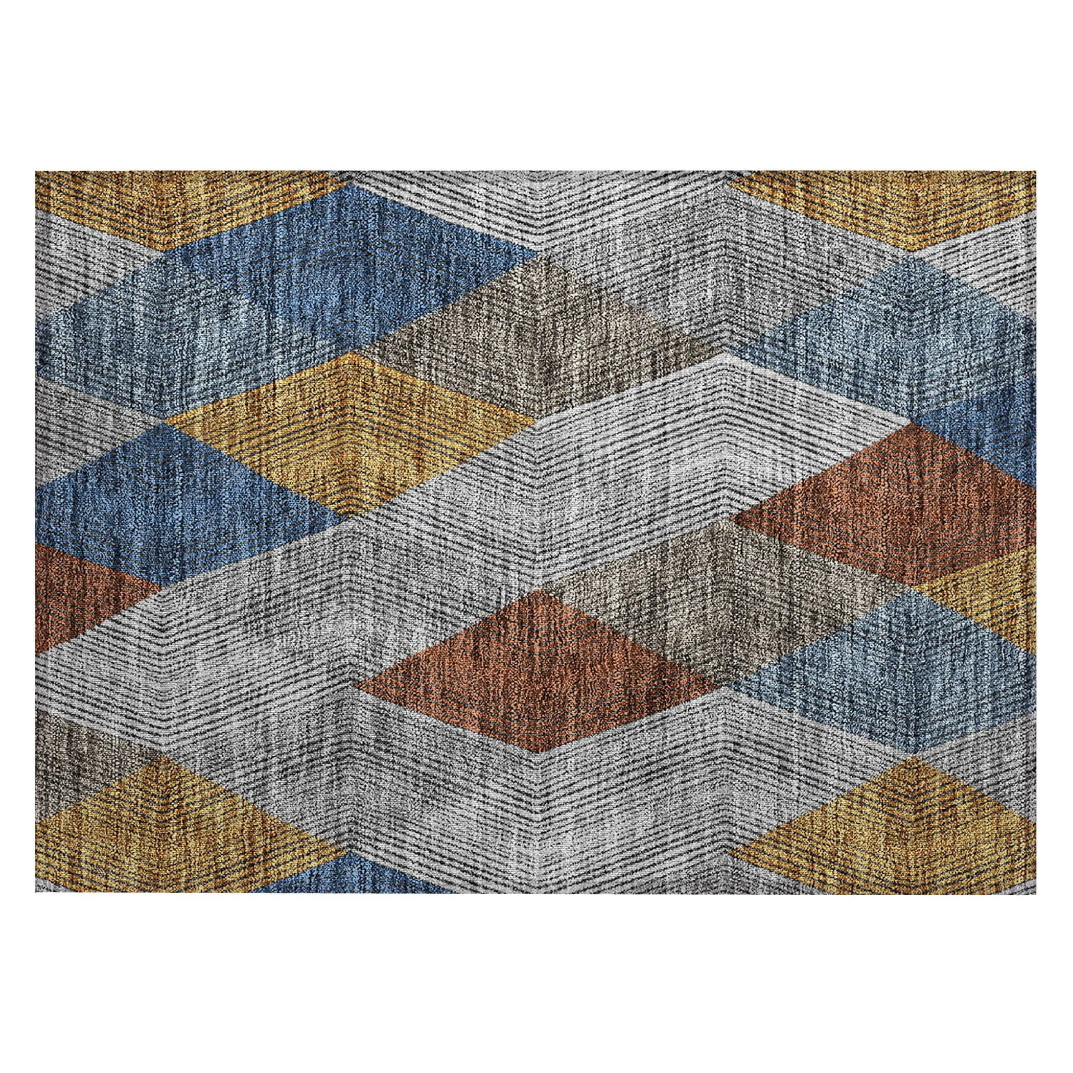 Machine Washable Indoor/ Outdoor Diamond Stripes Chantille Rug