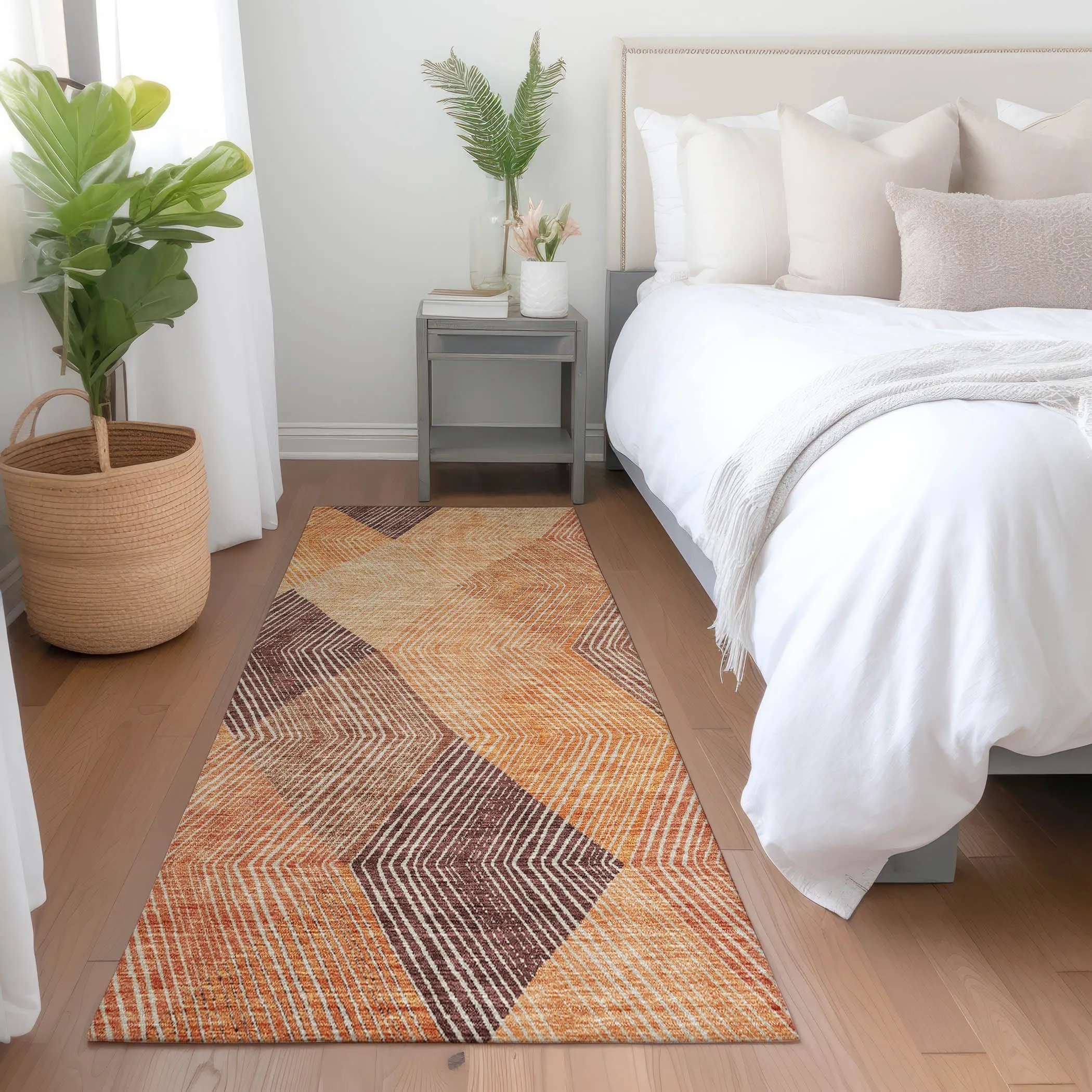 Machine Washable Indoor/ Outdoor Diamond Stripes Chantille Rug