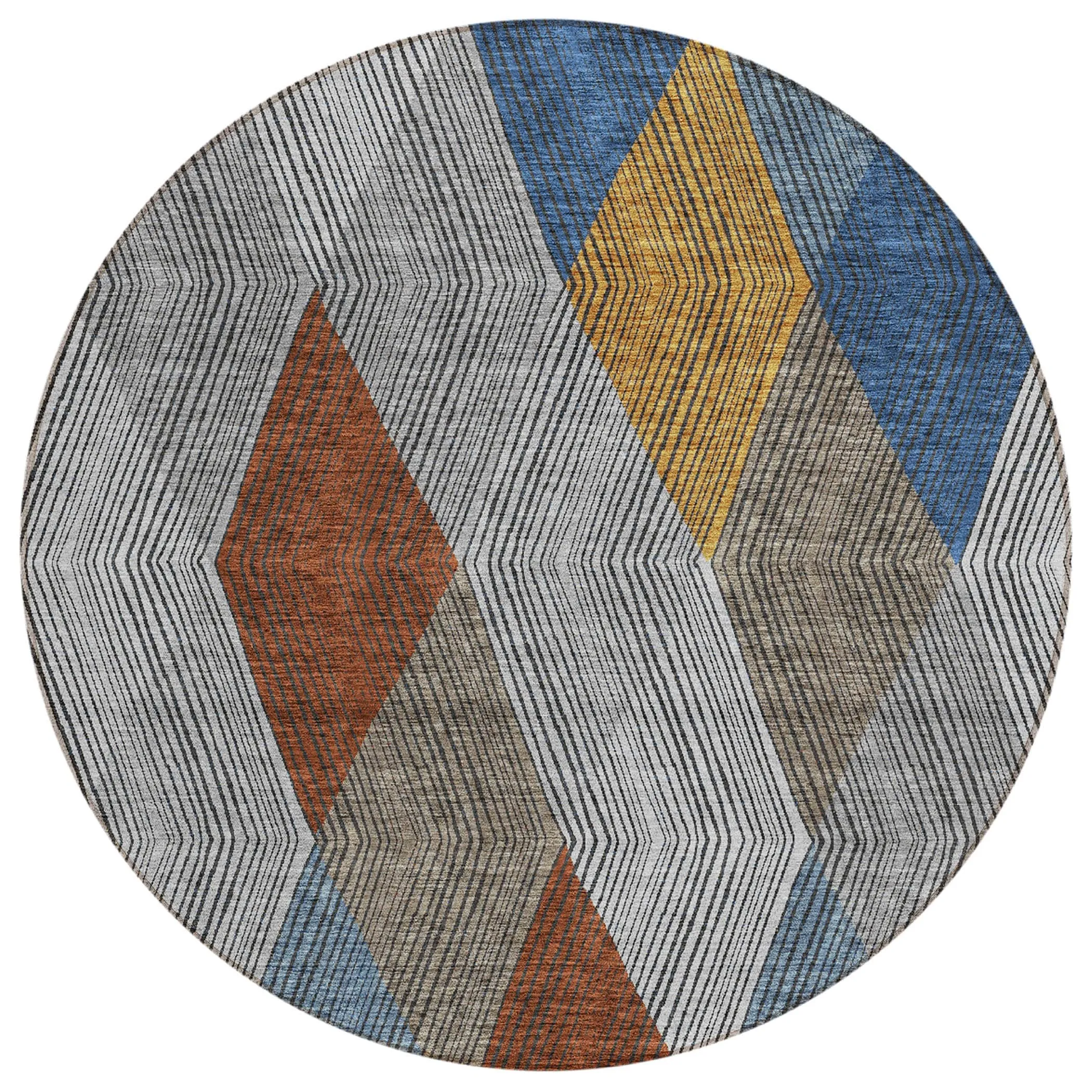 Machine Washable Indoor/ Outdoor Diamond Stripes Chantille Rug