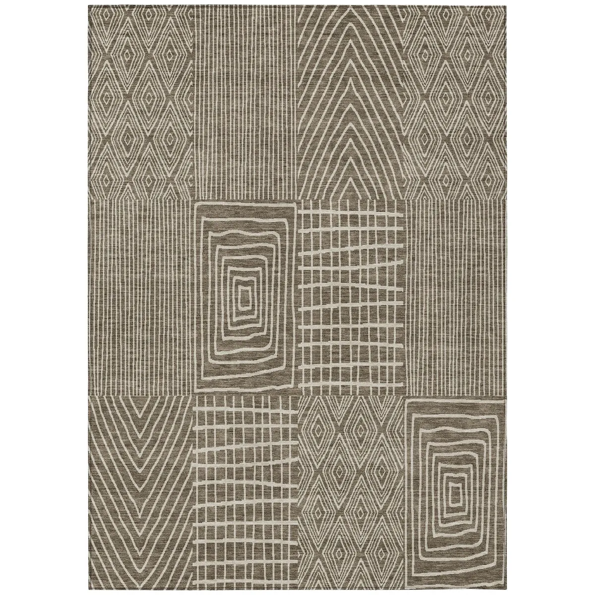 Machine Washable Indoor/ Outdoor Geo Patchwork Chantille Rug