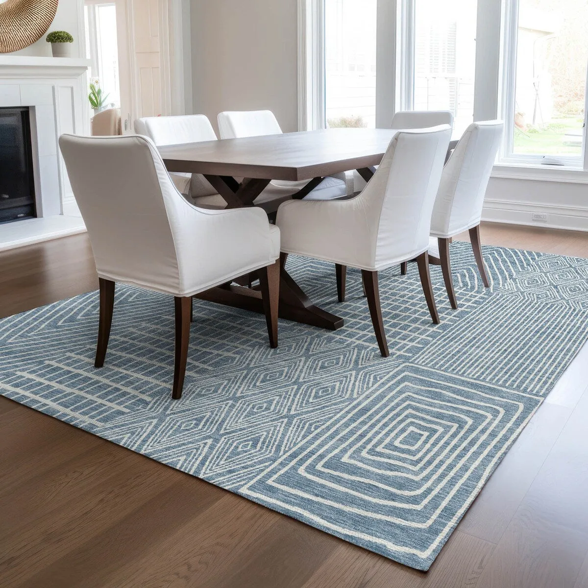 Machine Washable Indoor/ Outdoor Geo Patchwork Chantille Rug