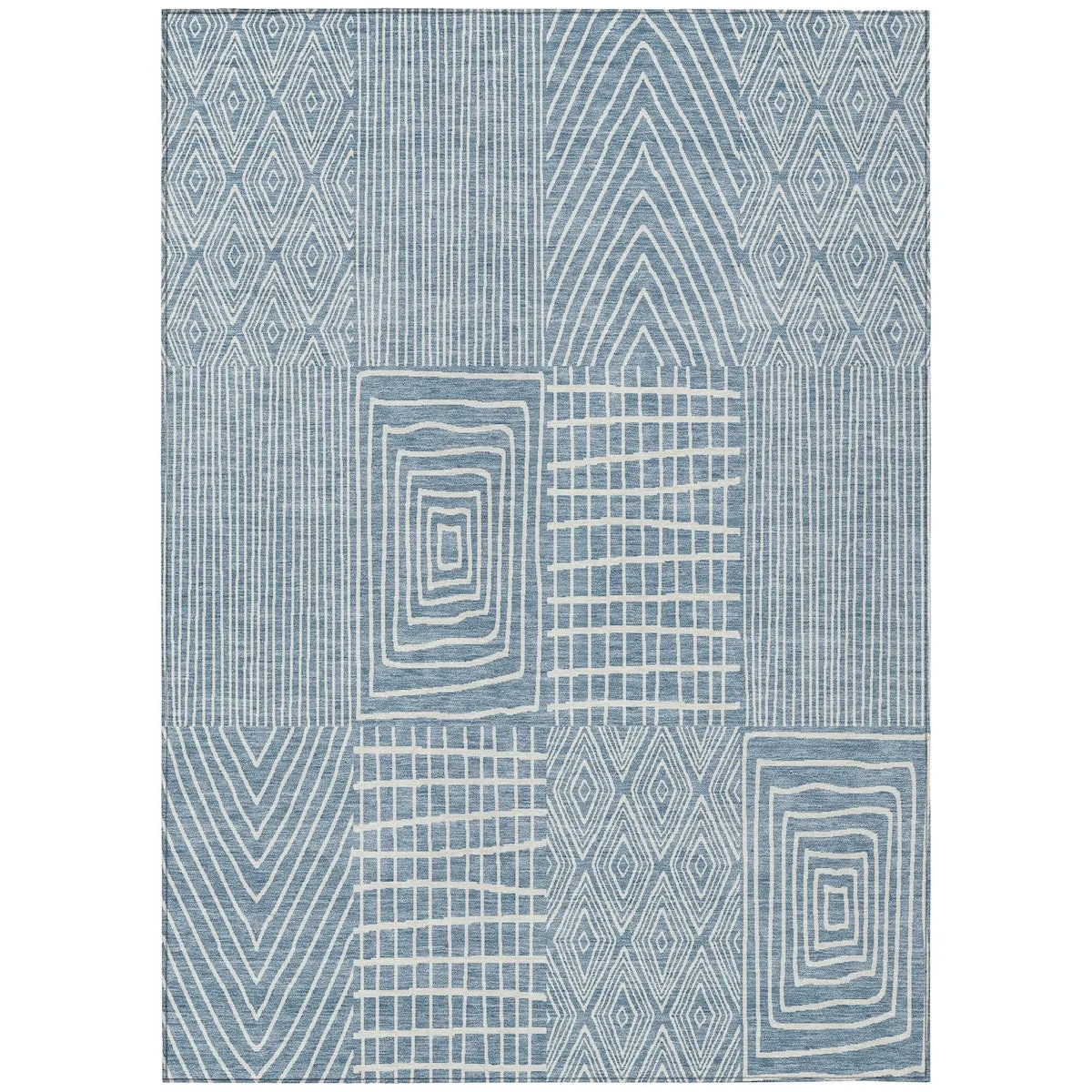 Machine Washable Indoor/ Outdoor Geo Patchwork Chantille Rug