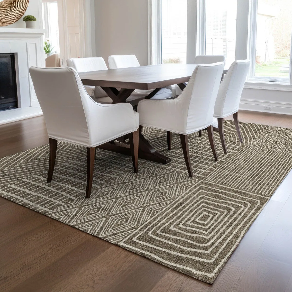 Machine Washable Indoor/ Outdoor Geo Patchwork Chantille Rug
