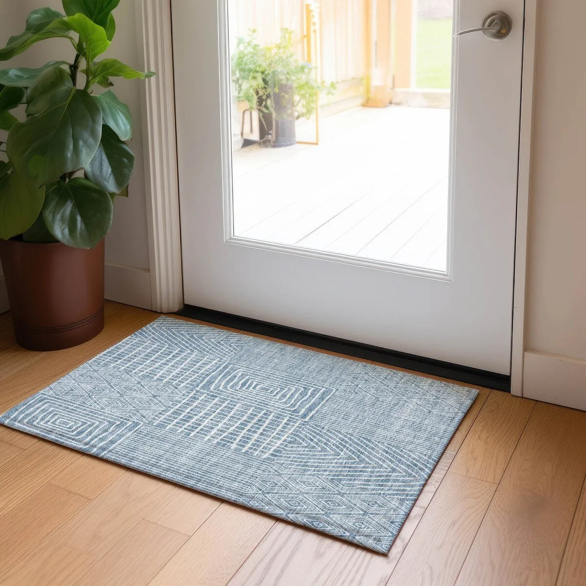 Machine Washable Indoor/ Outdoor Geo Patchwork Chantille Rug