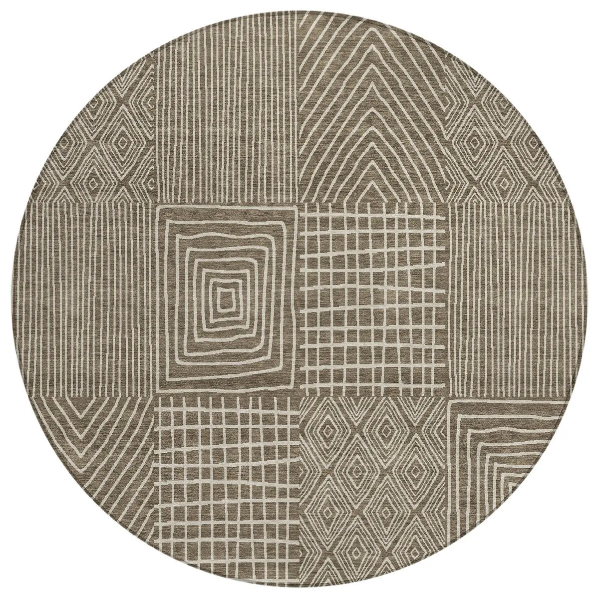 Machine Washable Indoor/ Outdoor Geo Patchwork Chantille Rug