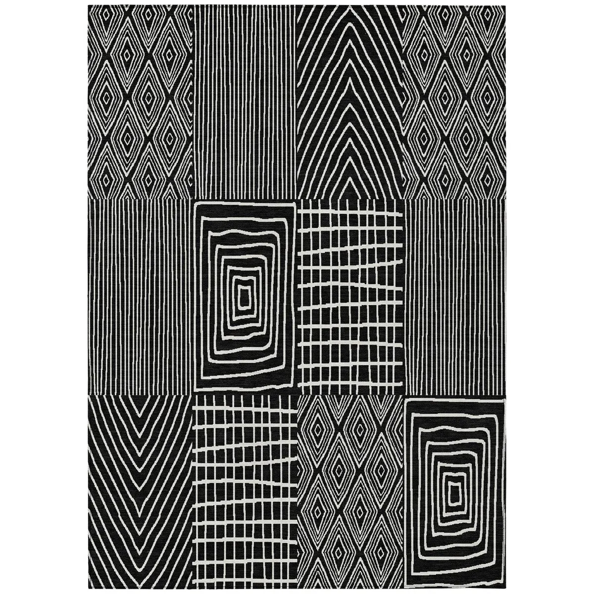 Machine Washable Indoor/ Outdoor Geo Patchwork Chantille Rug
