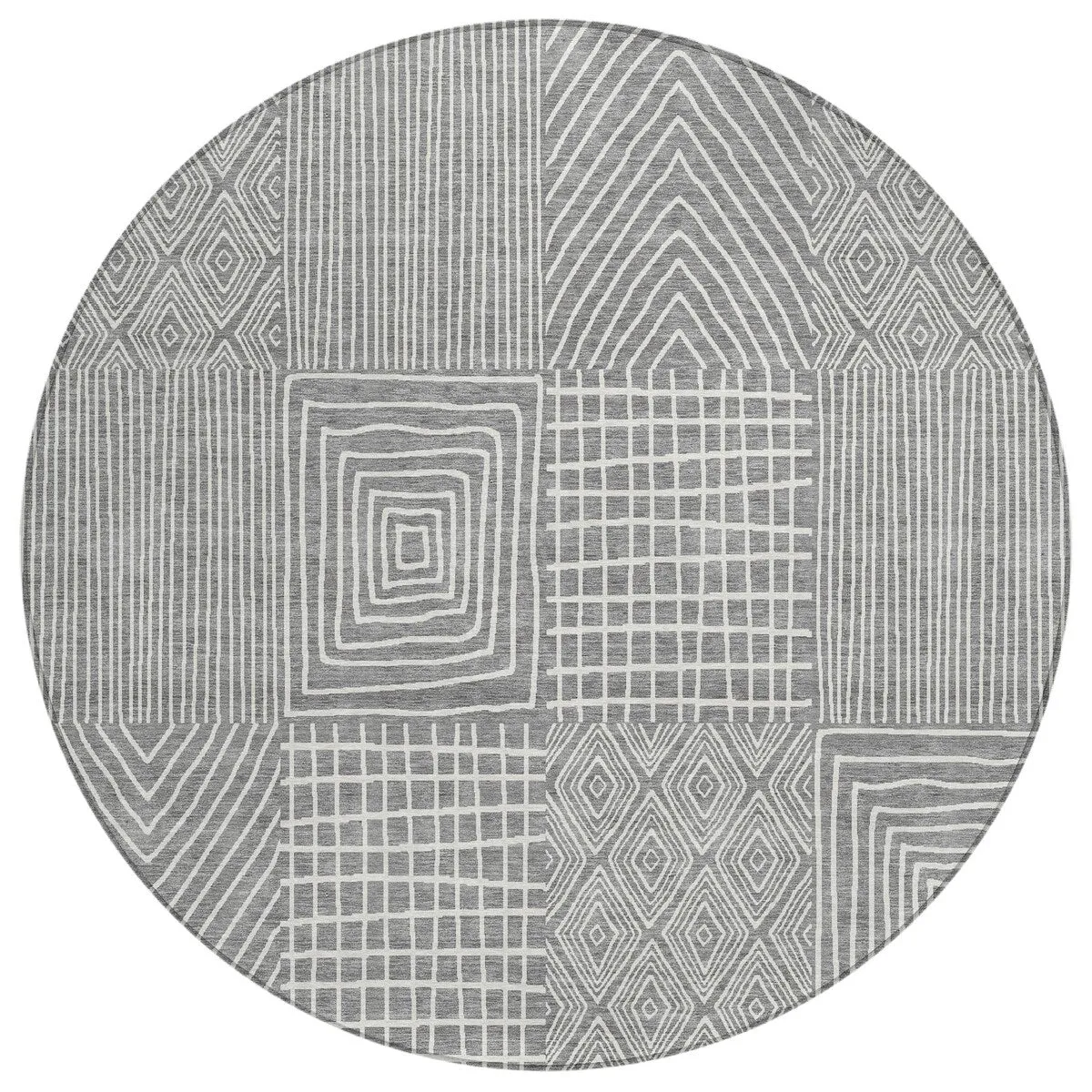 Machine Washable Indoor/ Outdoor Geo Patchwork Chantille Rug