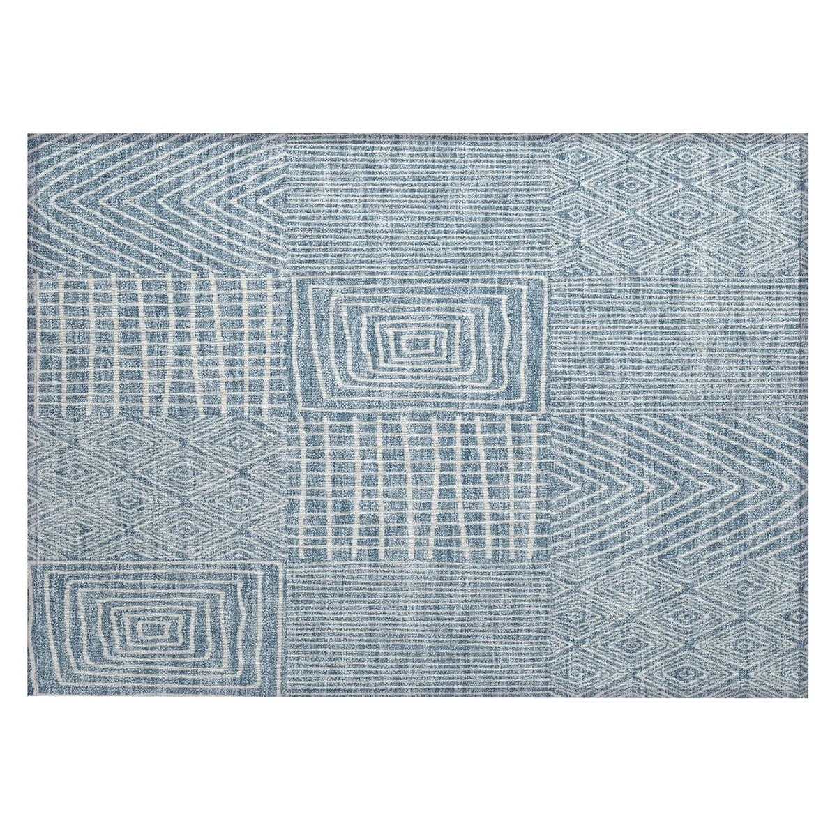 Machine Washable Indoor/ Outdoor Geo Patchwork Chantille Rug