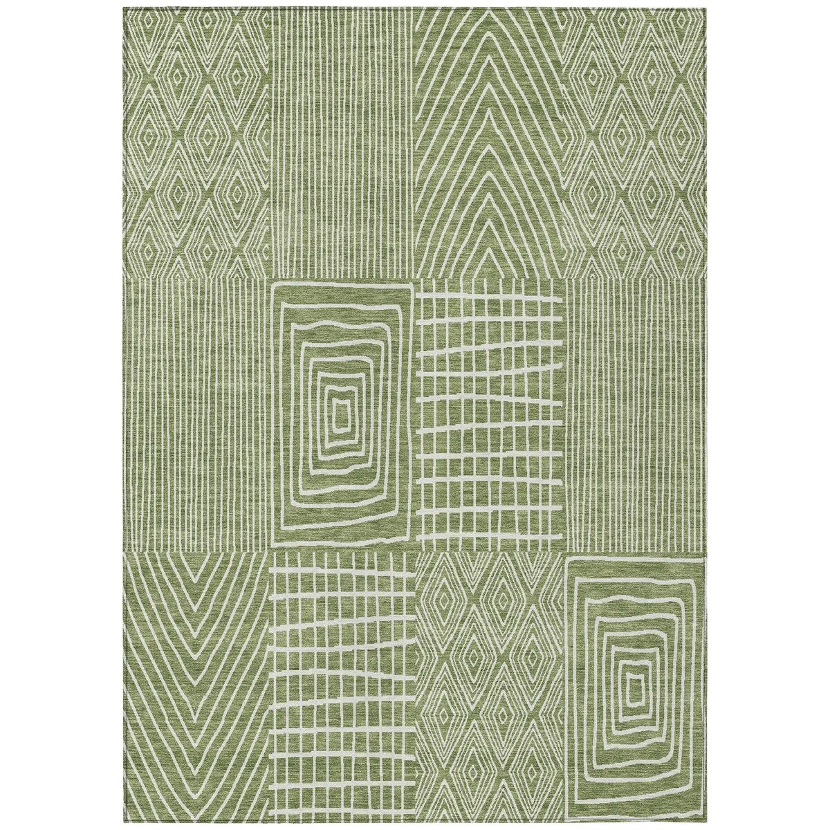 Machine Washable Indoor/ Outdoor Geo Patchwork Chantille Rug