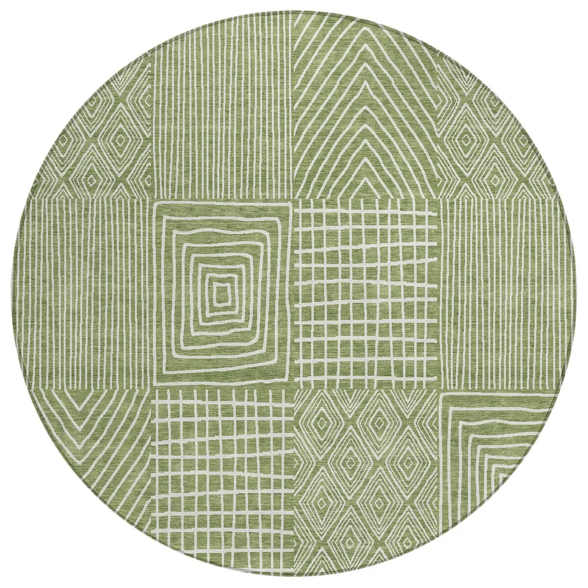 Machine Washable Indoor/ Outdoor Geo Patchwork Chantille Rug